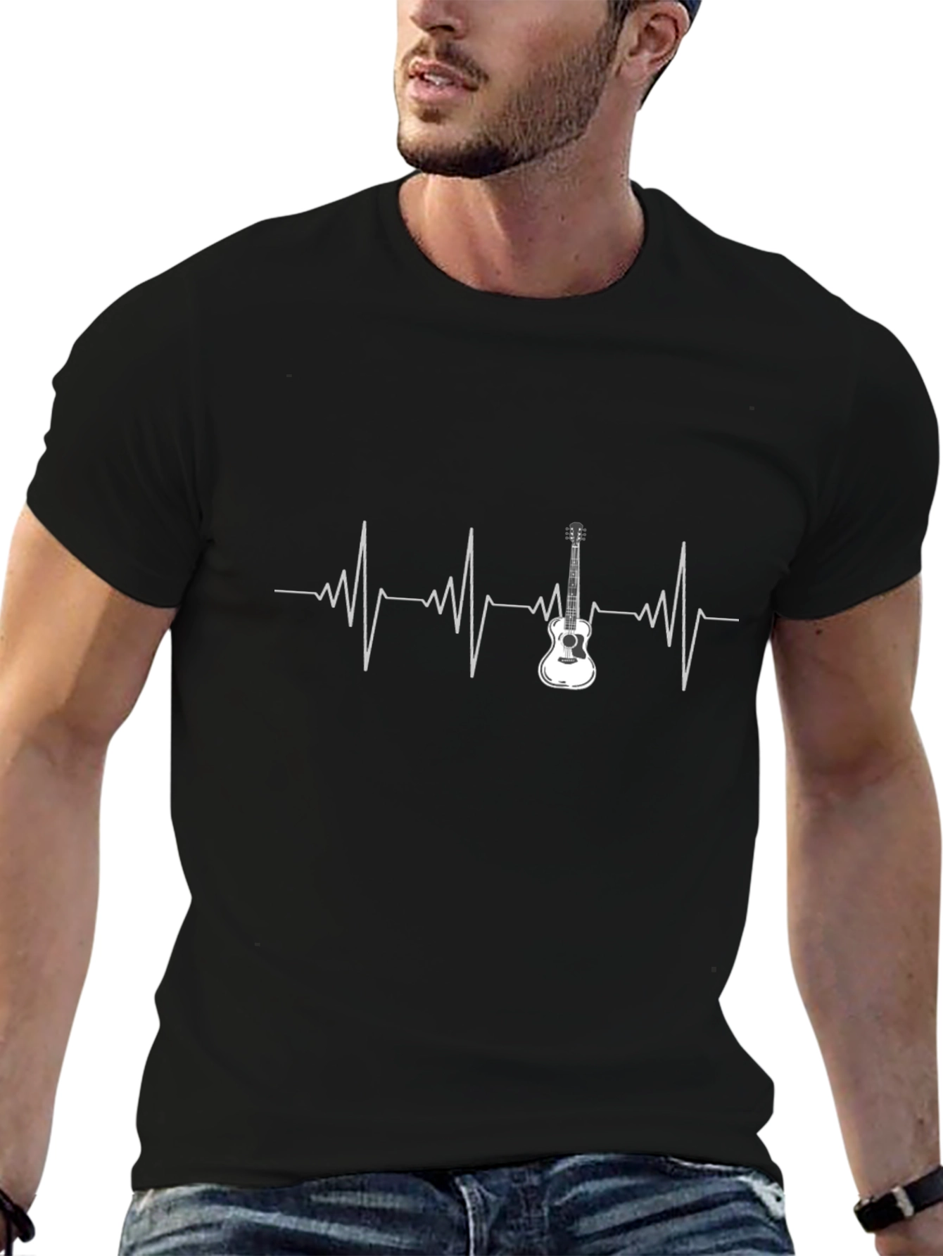 Guitar Heartbeat Graphic Tee - Black