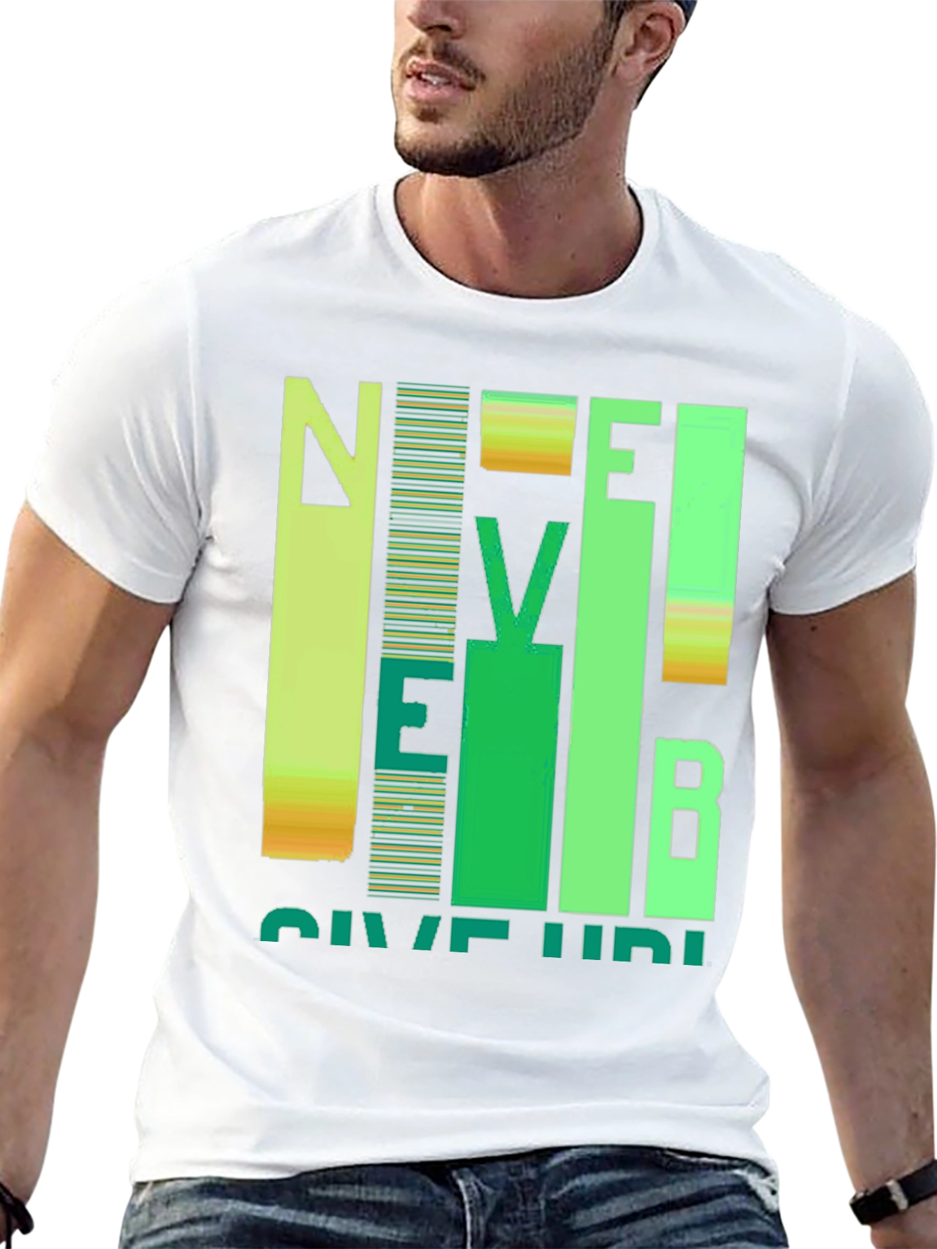 Never Give Up Graphic Print Crew Neck T-Shirt