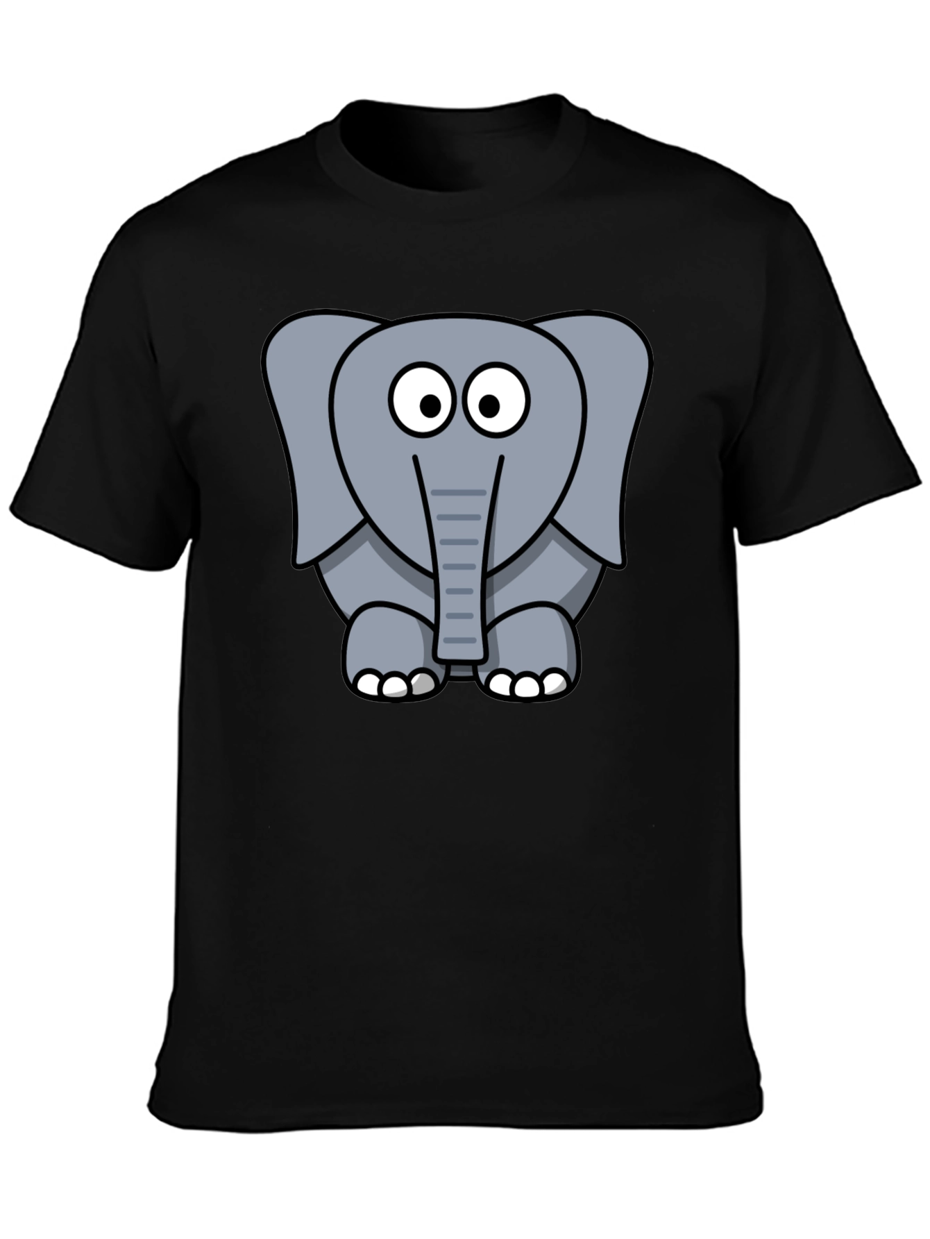Cute Elephant Graphic Print Black T-Shirt