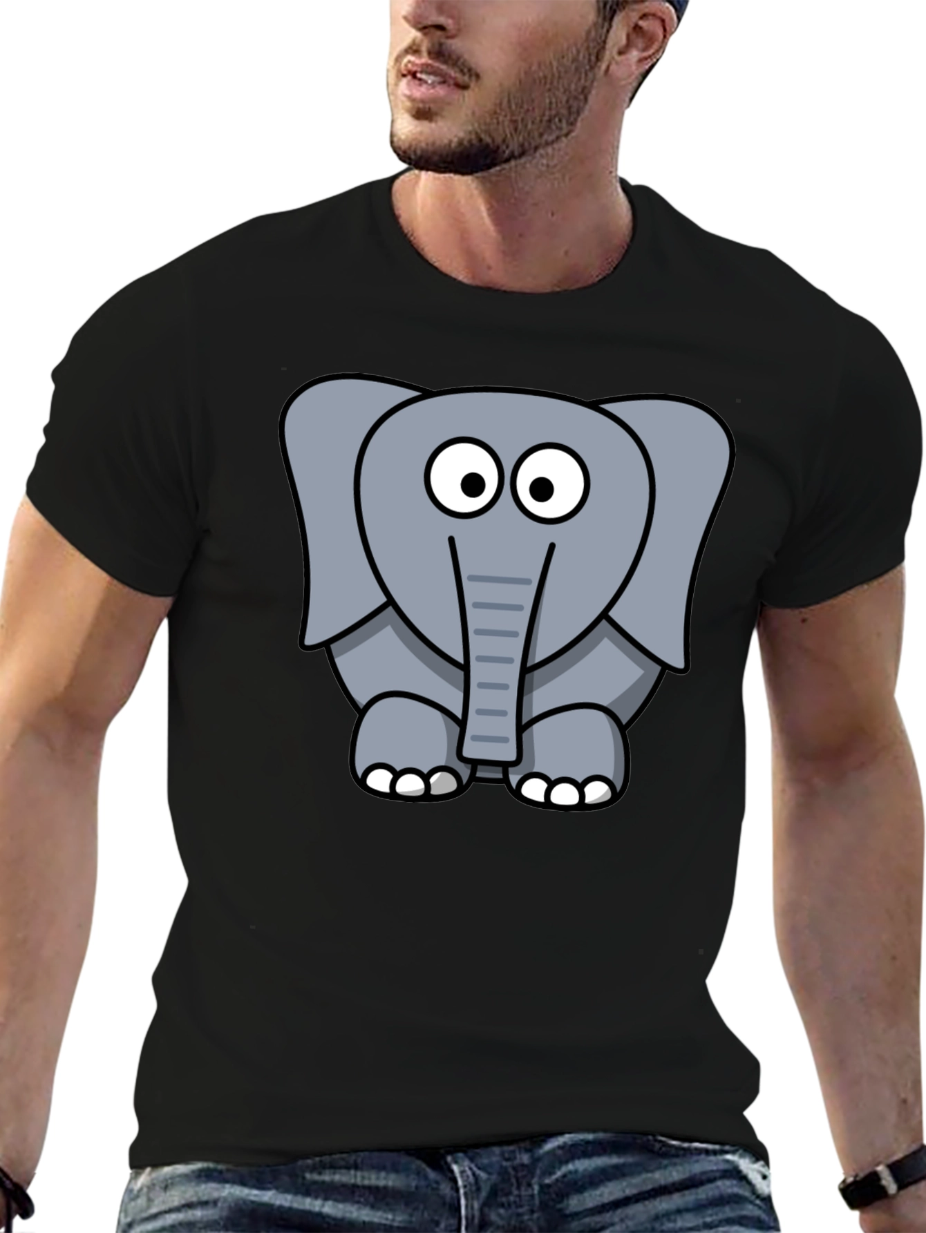 Cute Elephant Graphic Print Black T-Shirt
