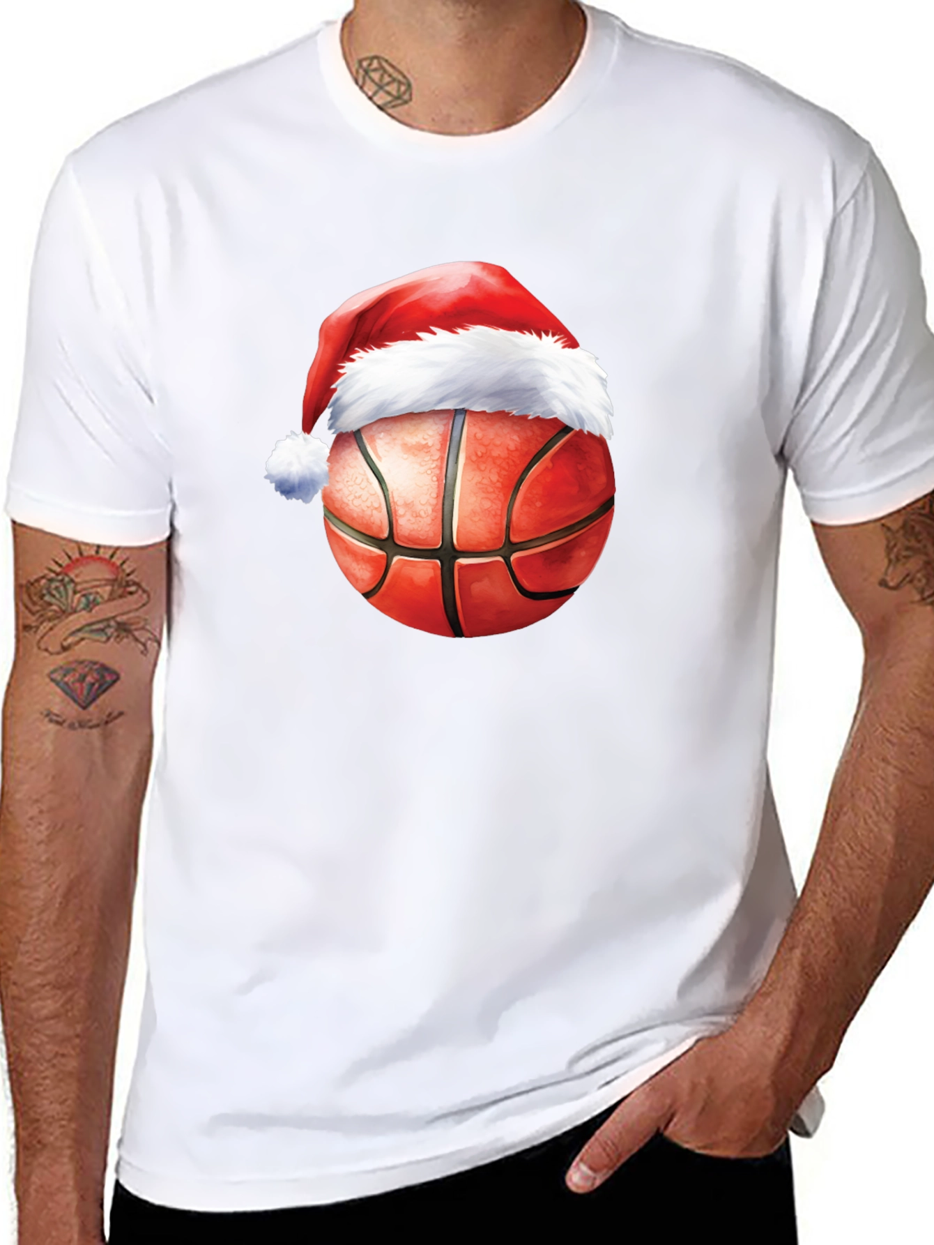 Festive Basketball Santa Hat T-Shirt