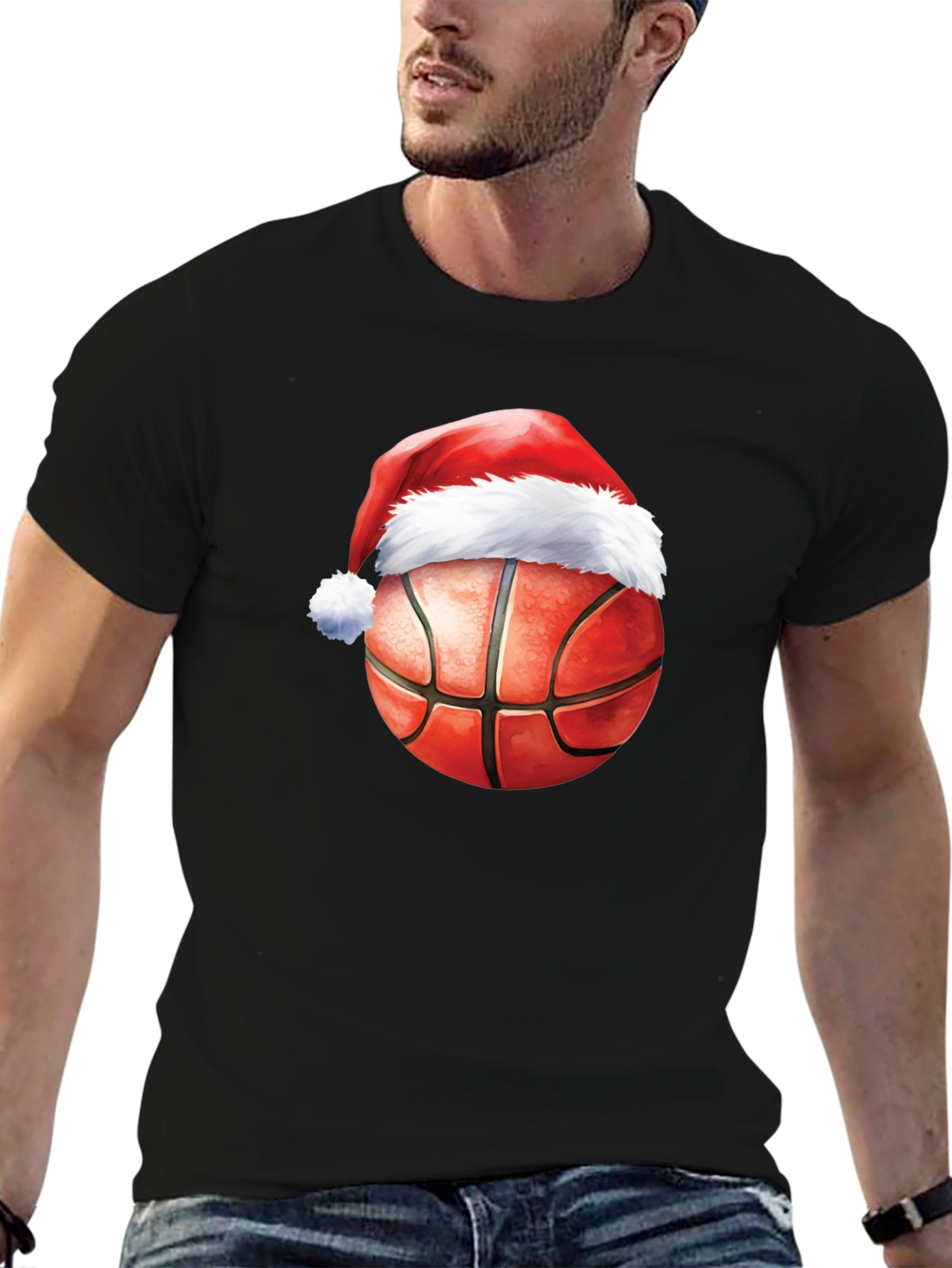 Festive Basketball Santa Hat T-Shirt