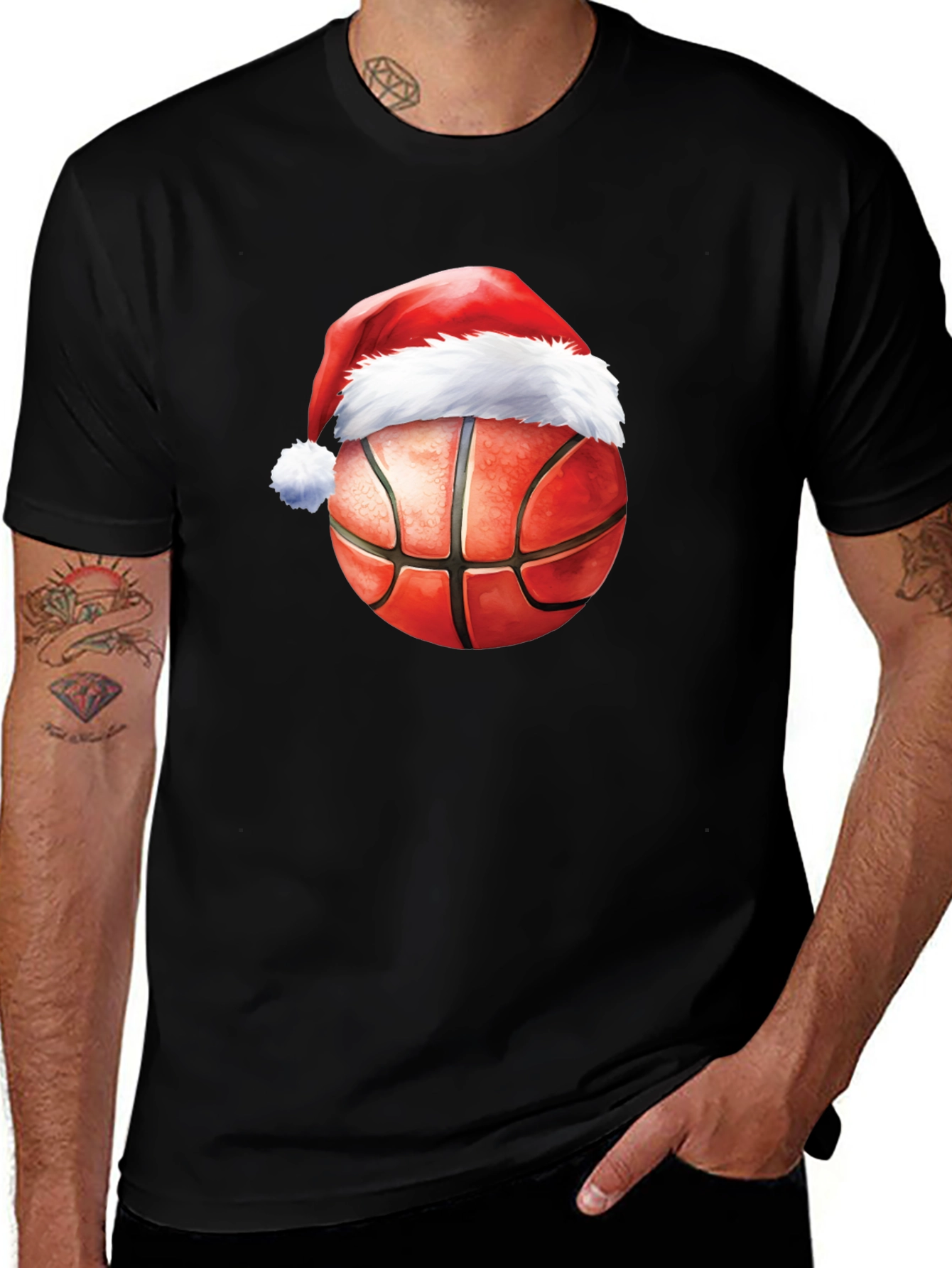 Festive Basketball Santa Hat T-Shirt