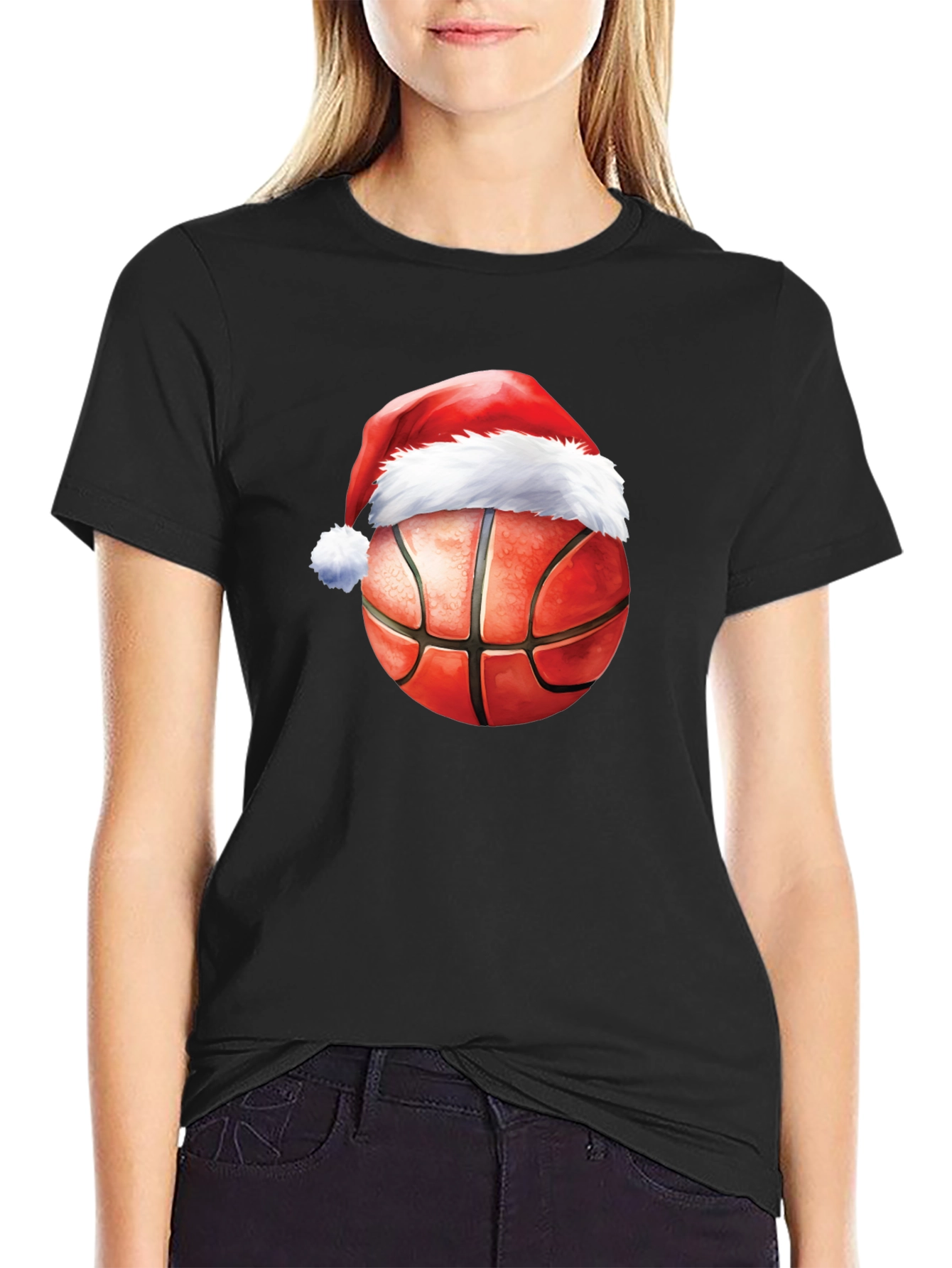 Festive Basketball Santa Hat T-Shirt
