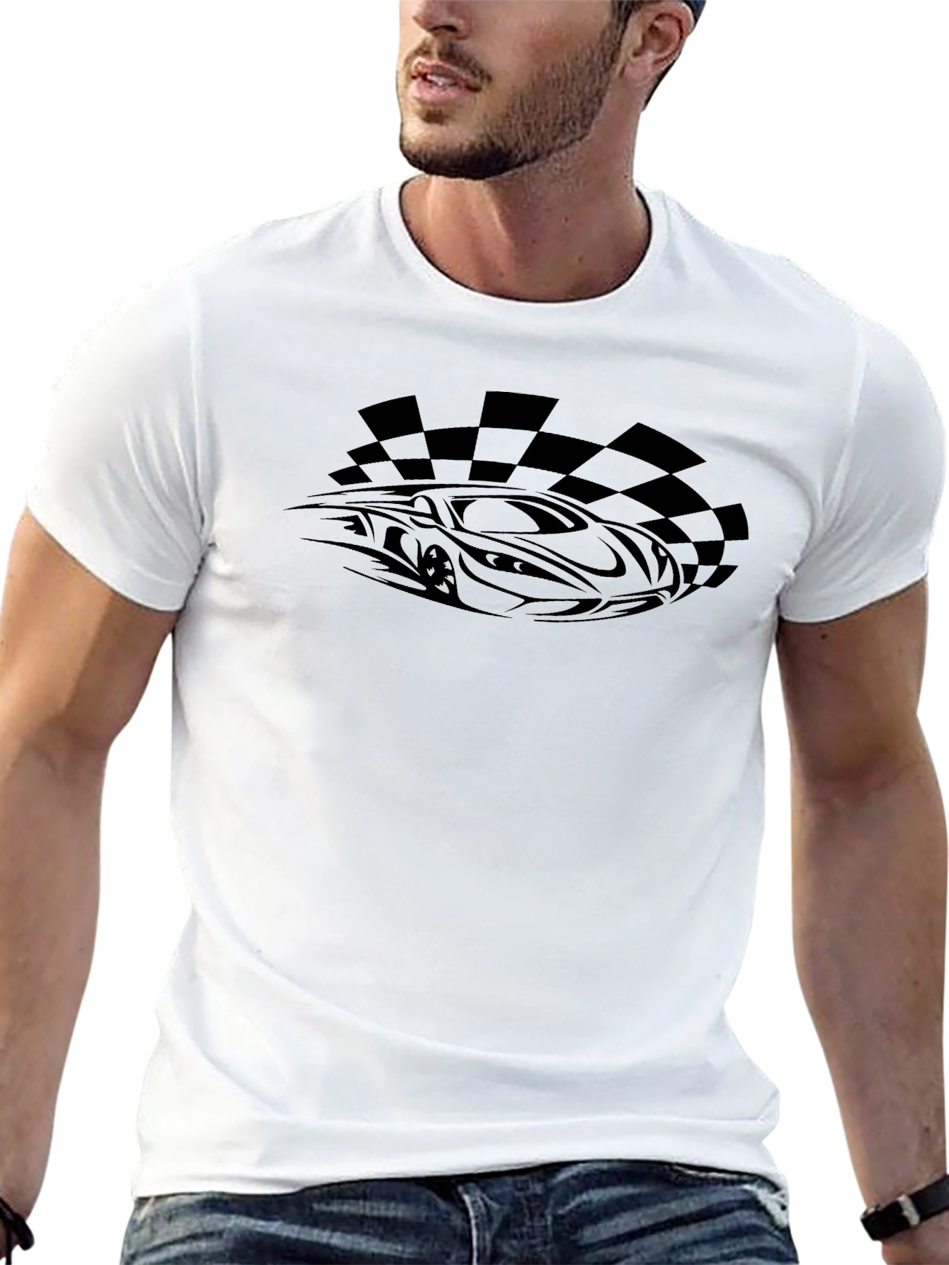 Mens Black Race Car Graphic T-Shirt