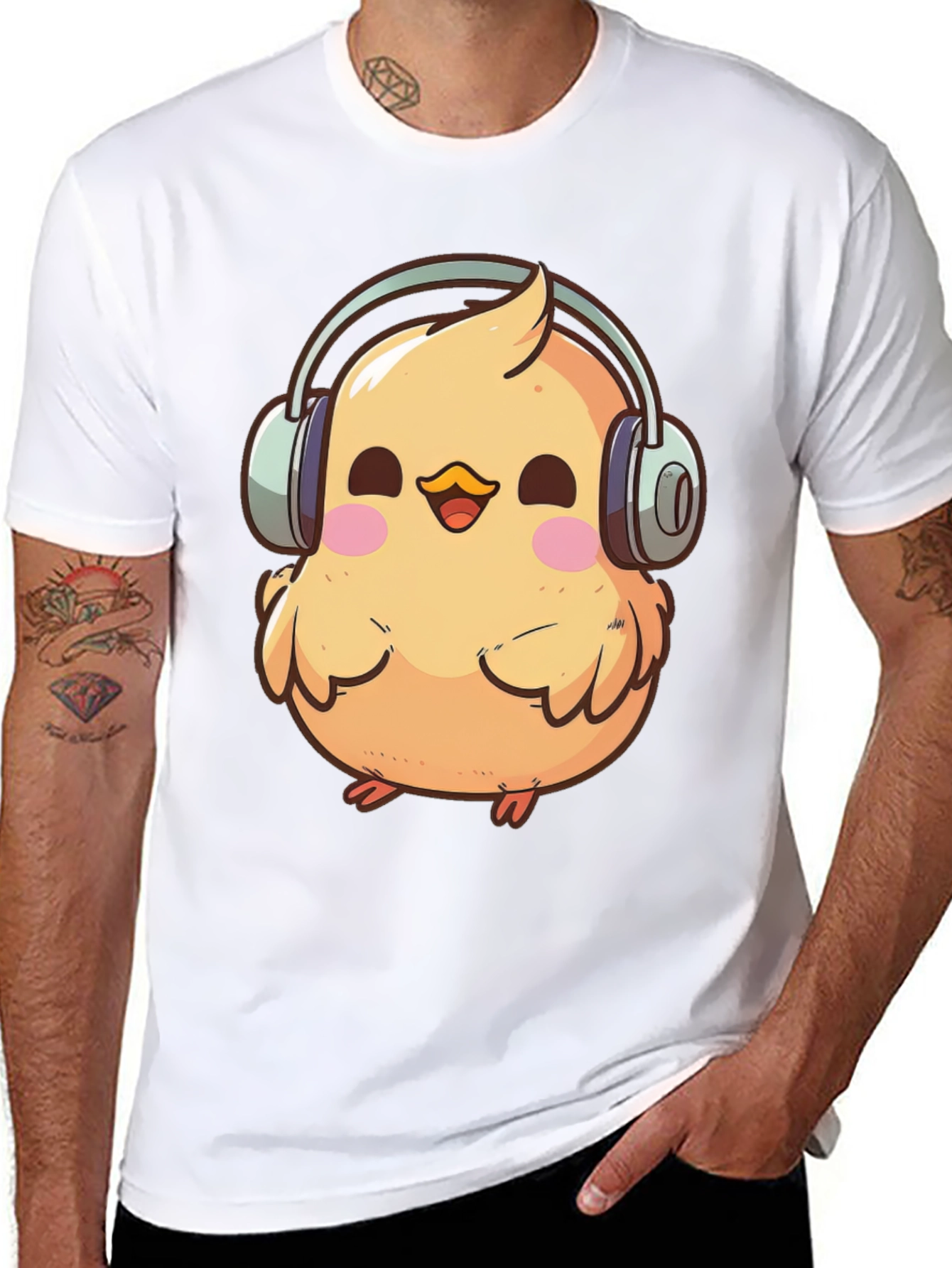 Chick with Headphones Graphic Tee - Black