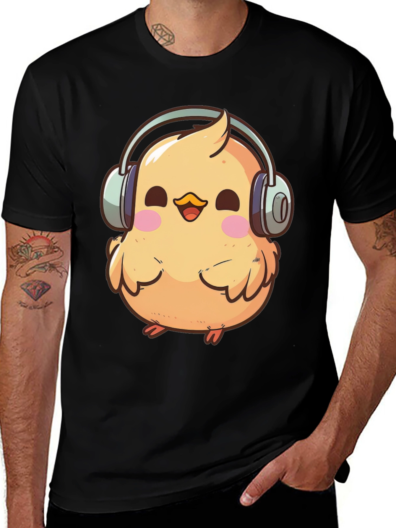 Chick with Headphones Graphic Tee - Black
