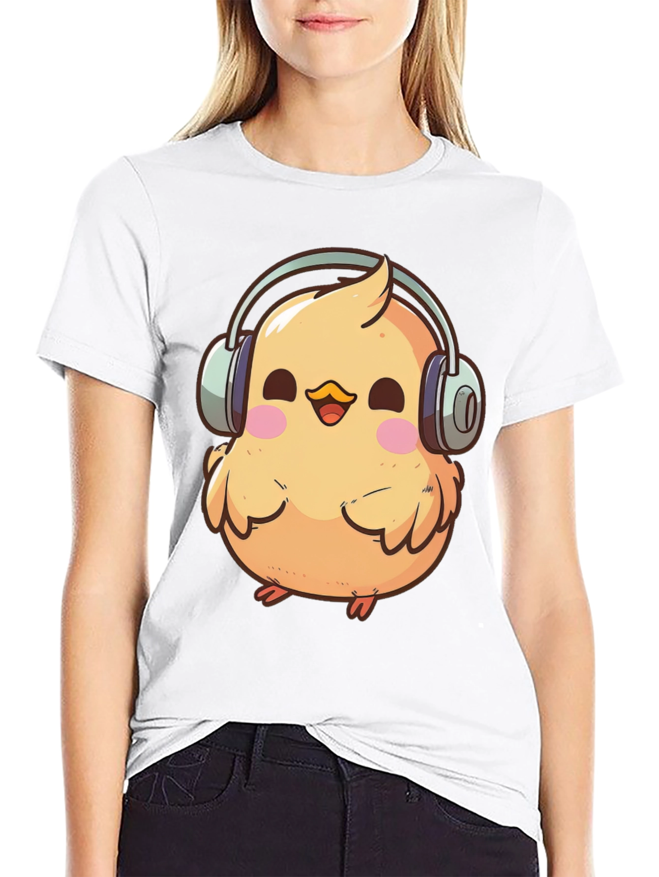 Chick with Headphones Graphic Tee - Black