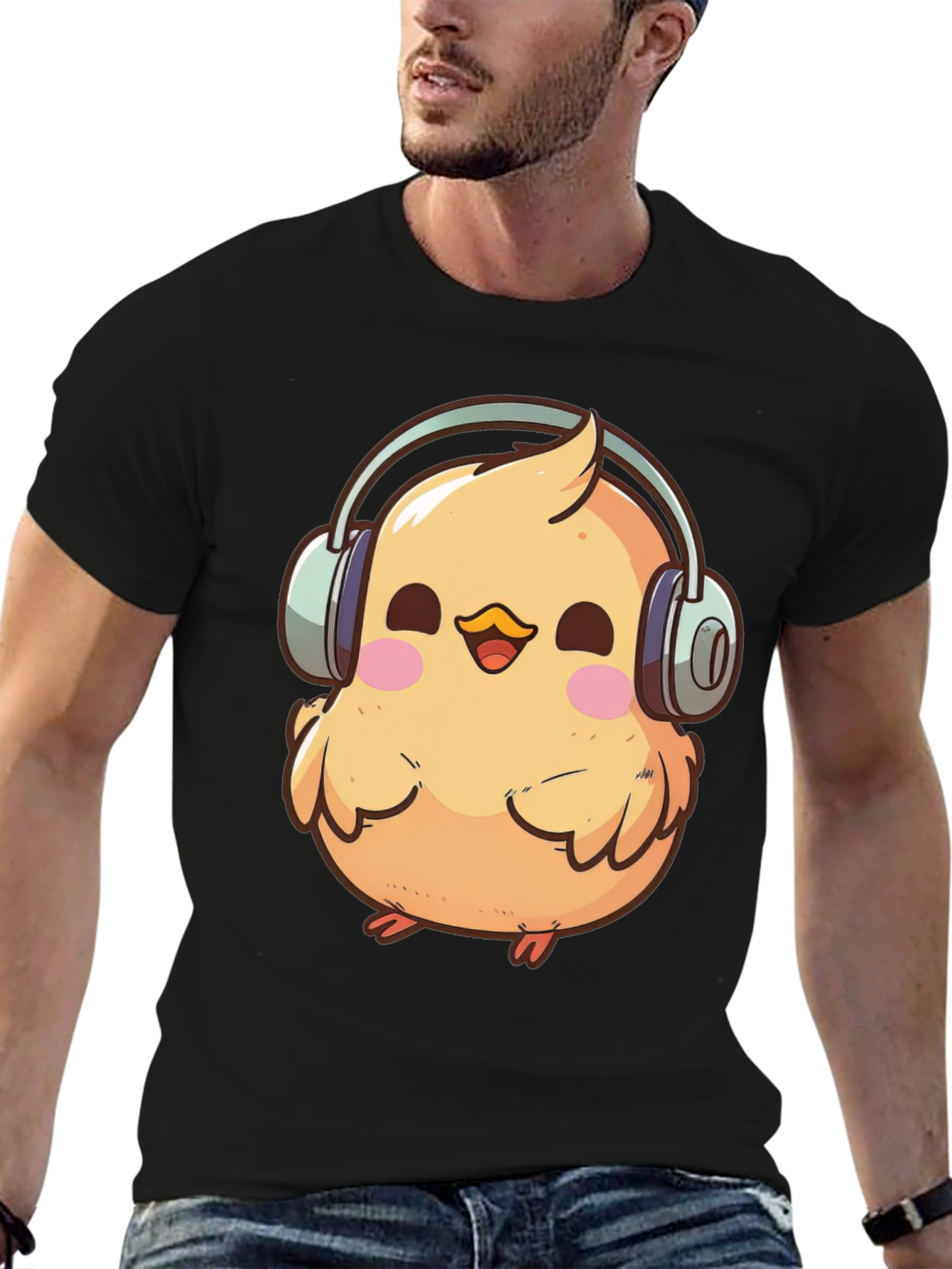 Chick with Headphones Graphic Tee - Black