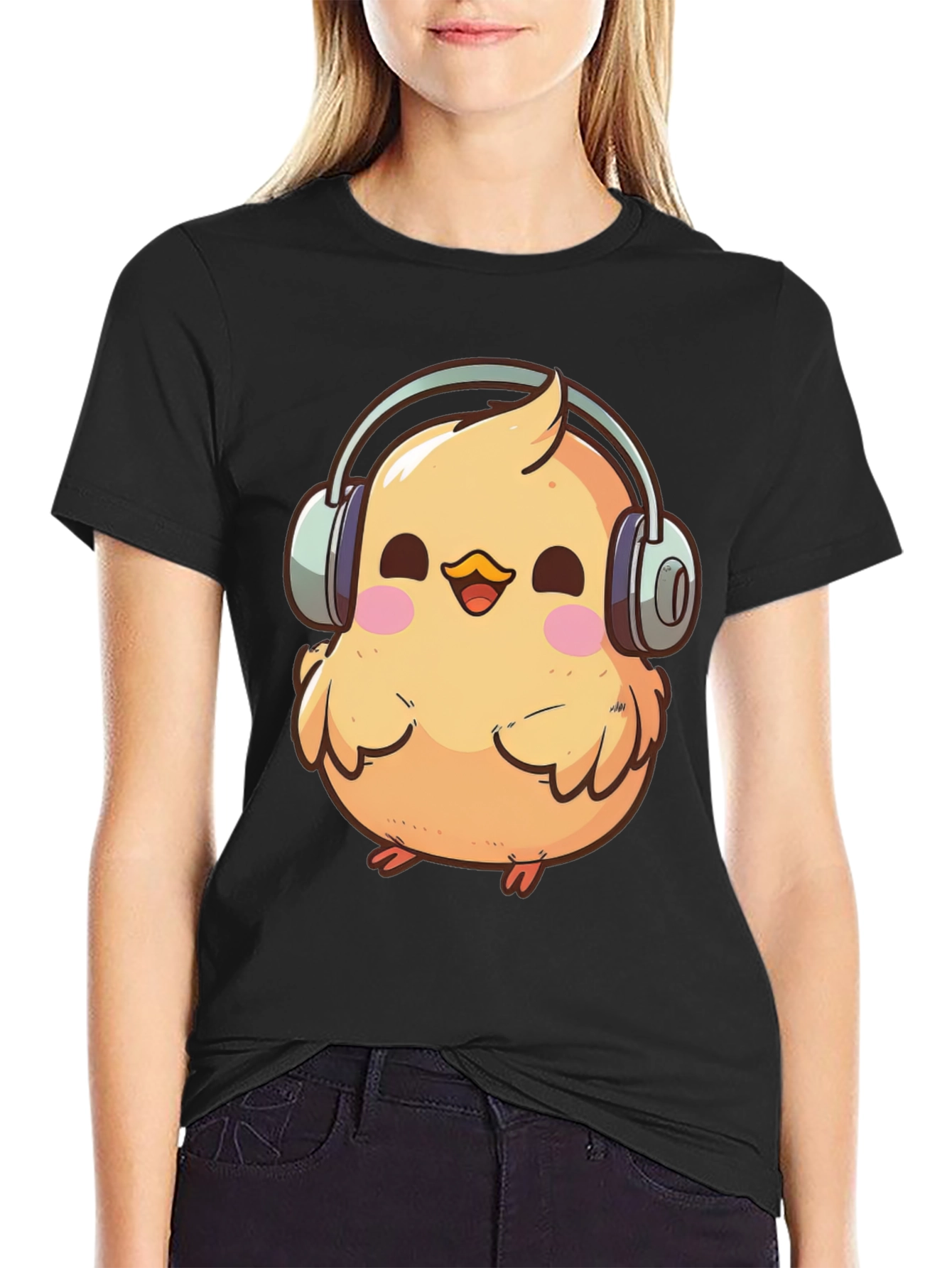 Chick with Headphones Graphic Tee - Black