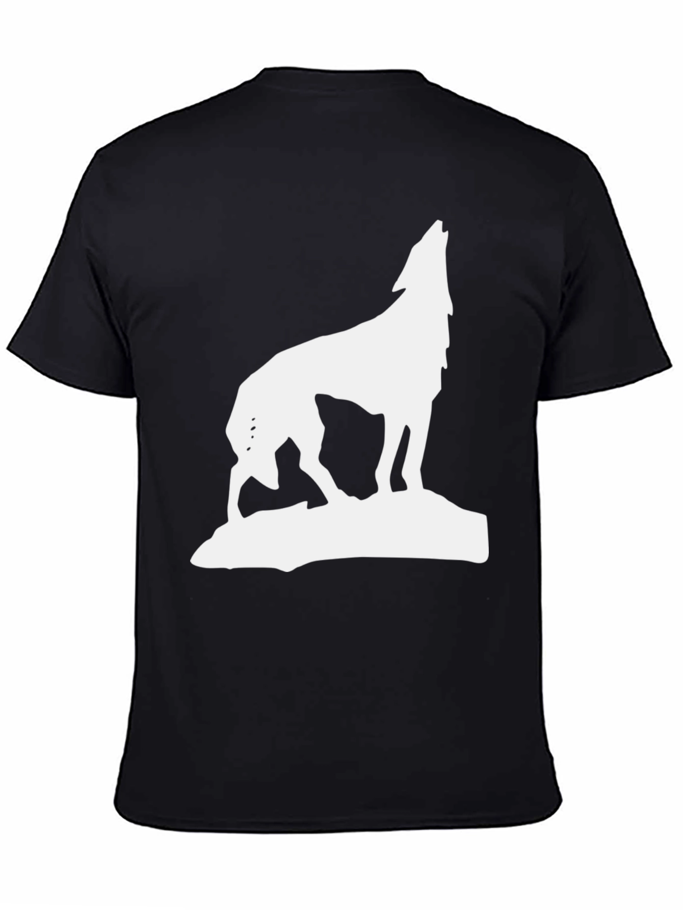 Mens Black Wolf Graphic Tee - Howling Animal Design