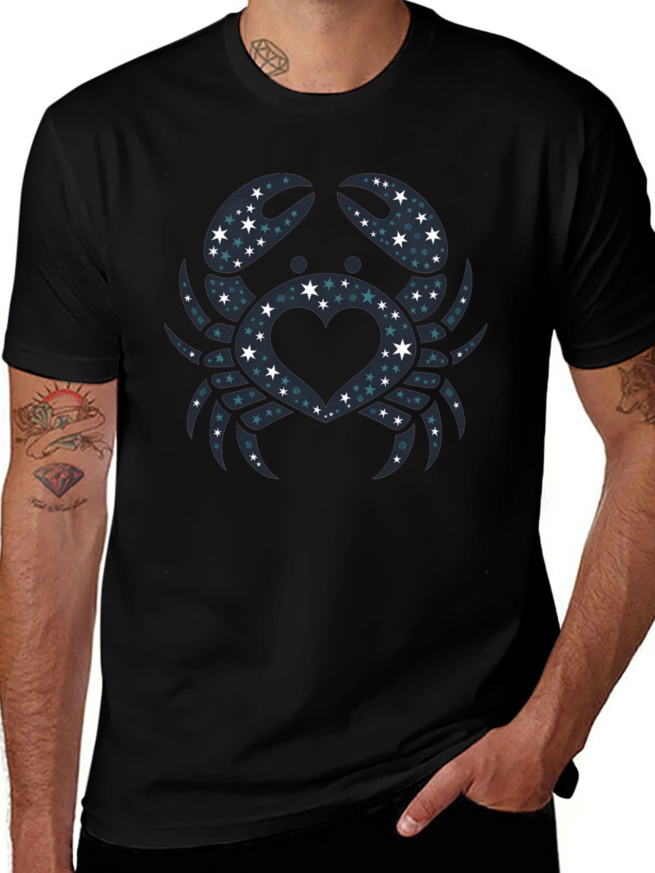 Crab Heart Star Graphic Tee - Black