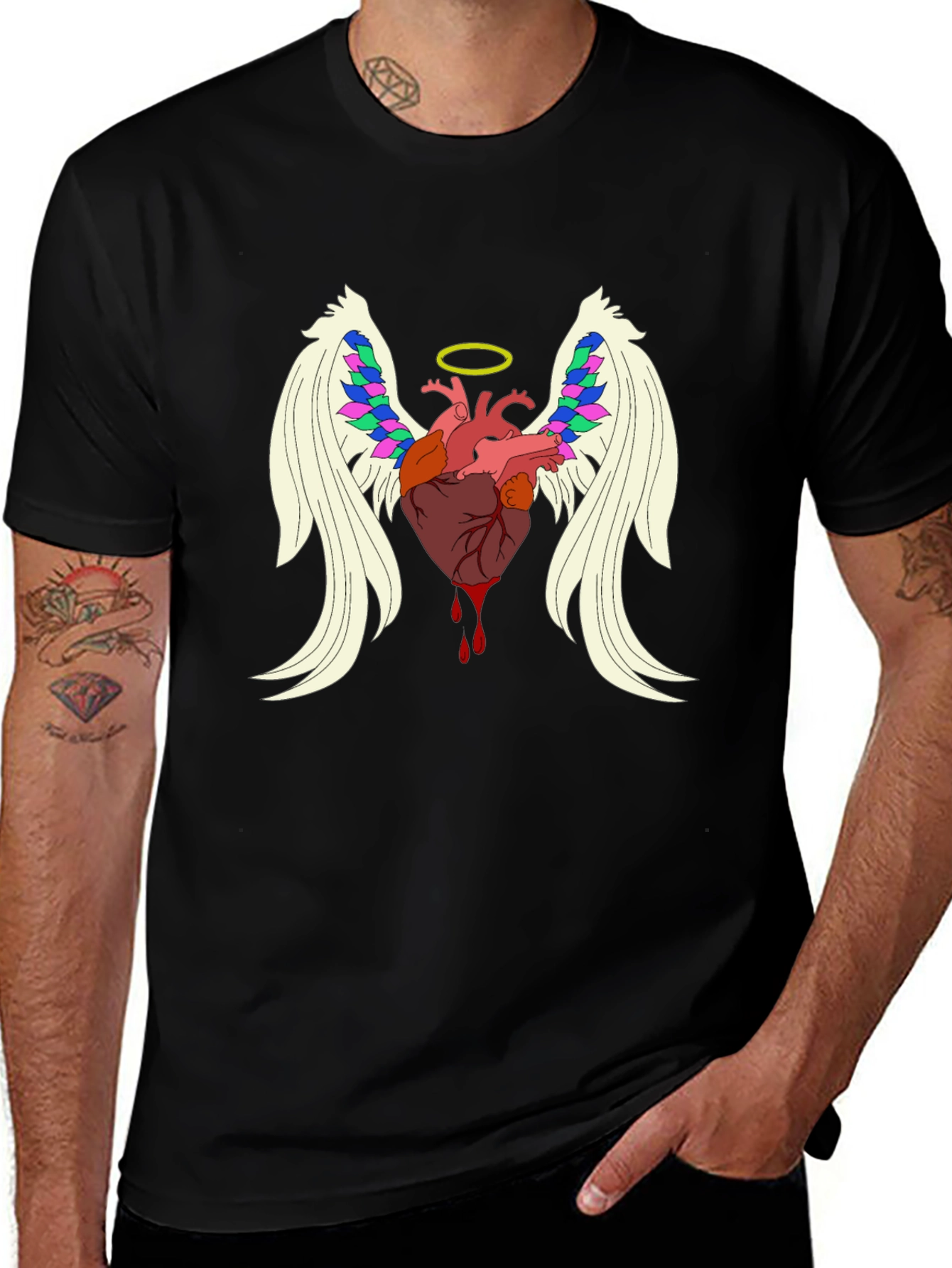 Angel Heart Graphic Tee - Mens Black T-Shirt