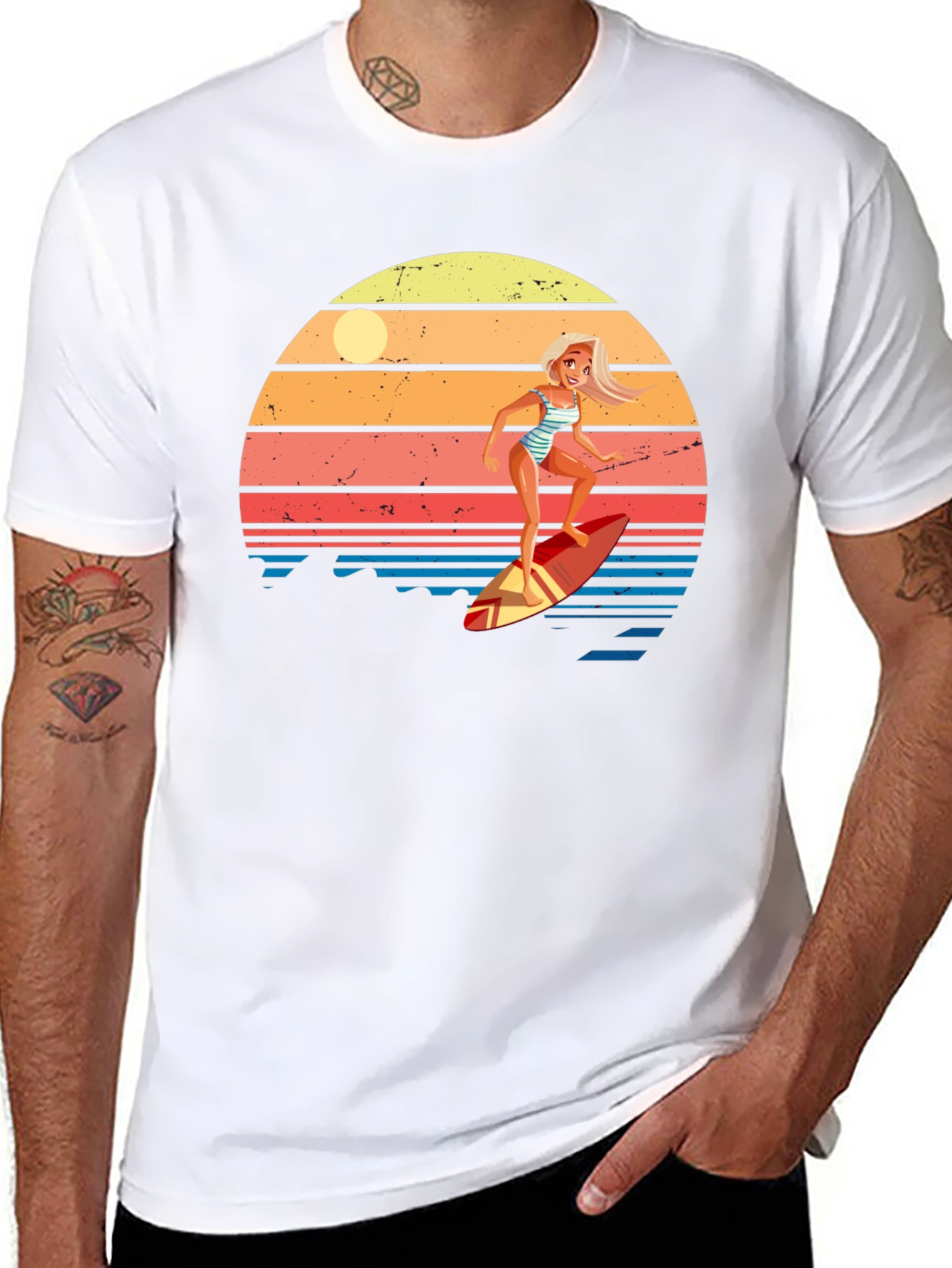 Surfer Girl Retro Sunset Graphic Tee