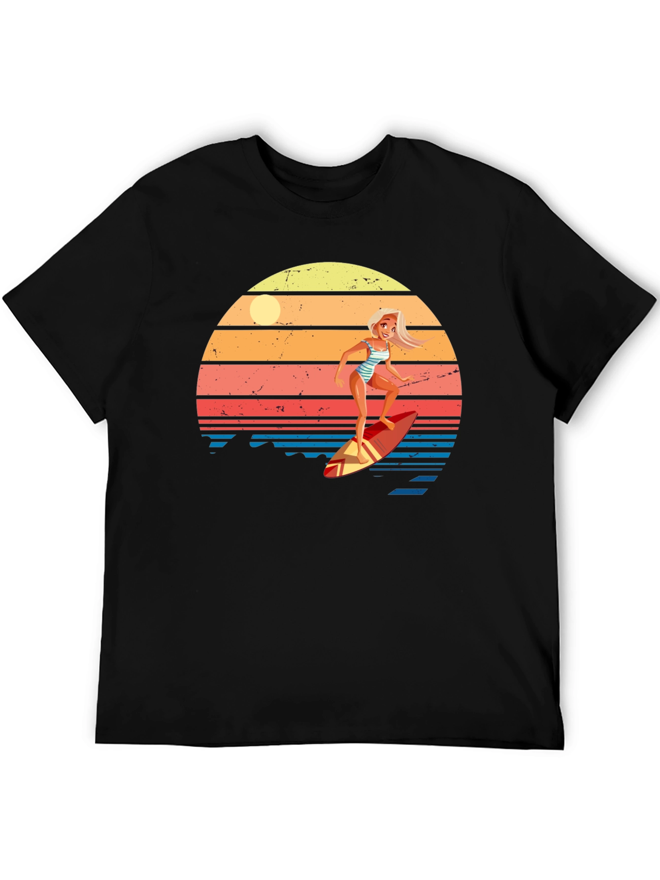 Surfer Girl Retro Sunset Graphic Tee