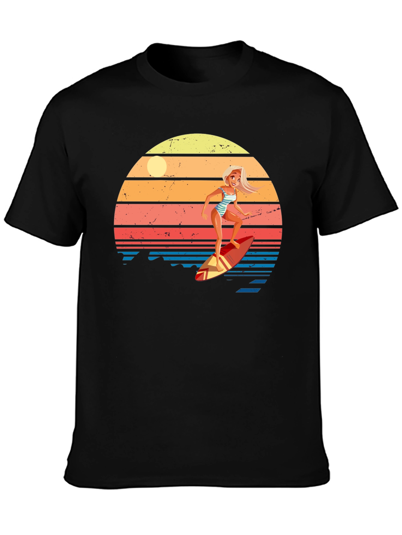 Surfer Girl Retro Sunset Graphic Tee