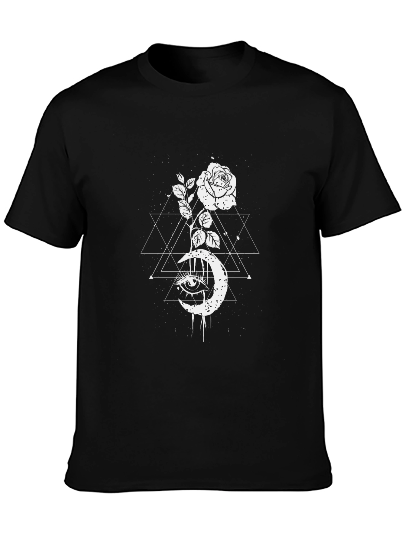 Mystic Rose Moon Graphic Tee - Black Cotton Blend