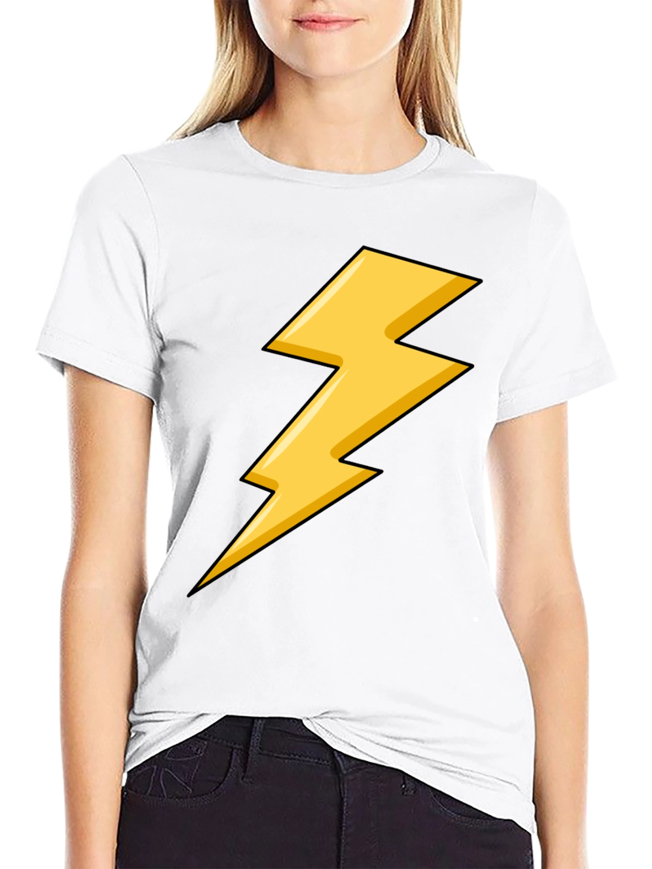 Black T-Shirt with Yellow Lightning Bolt Design