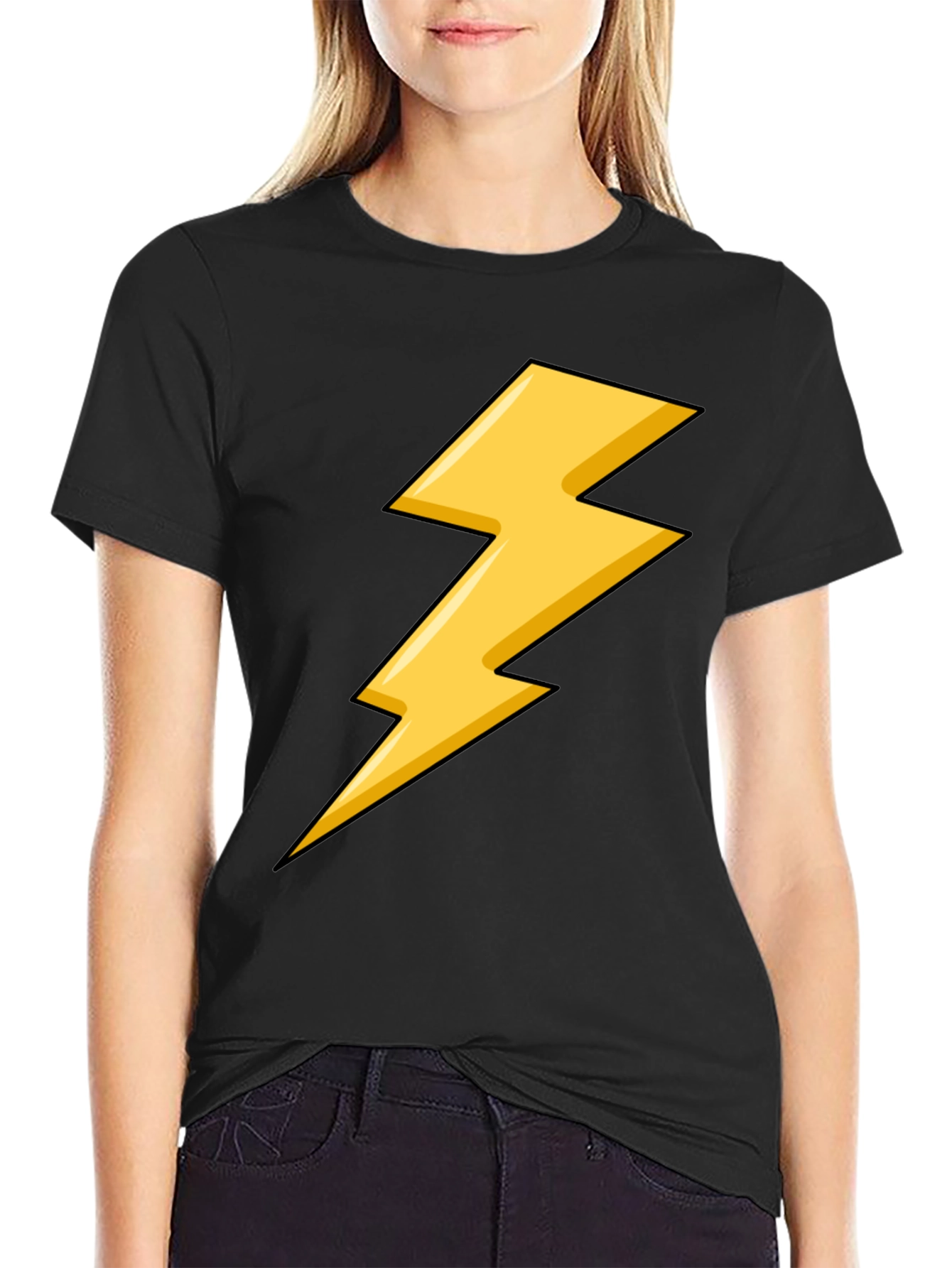 Black T-Shirt with Yellow Lightning Bolt Design
