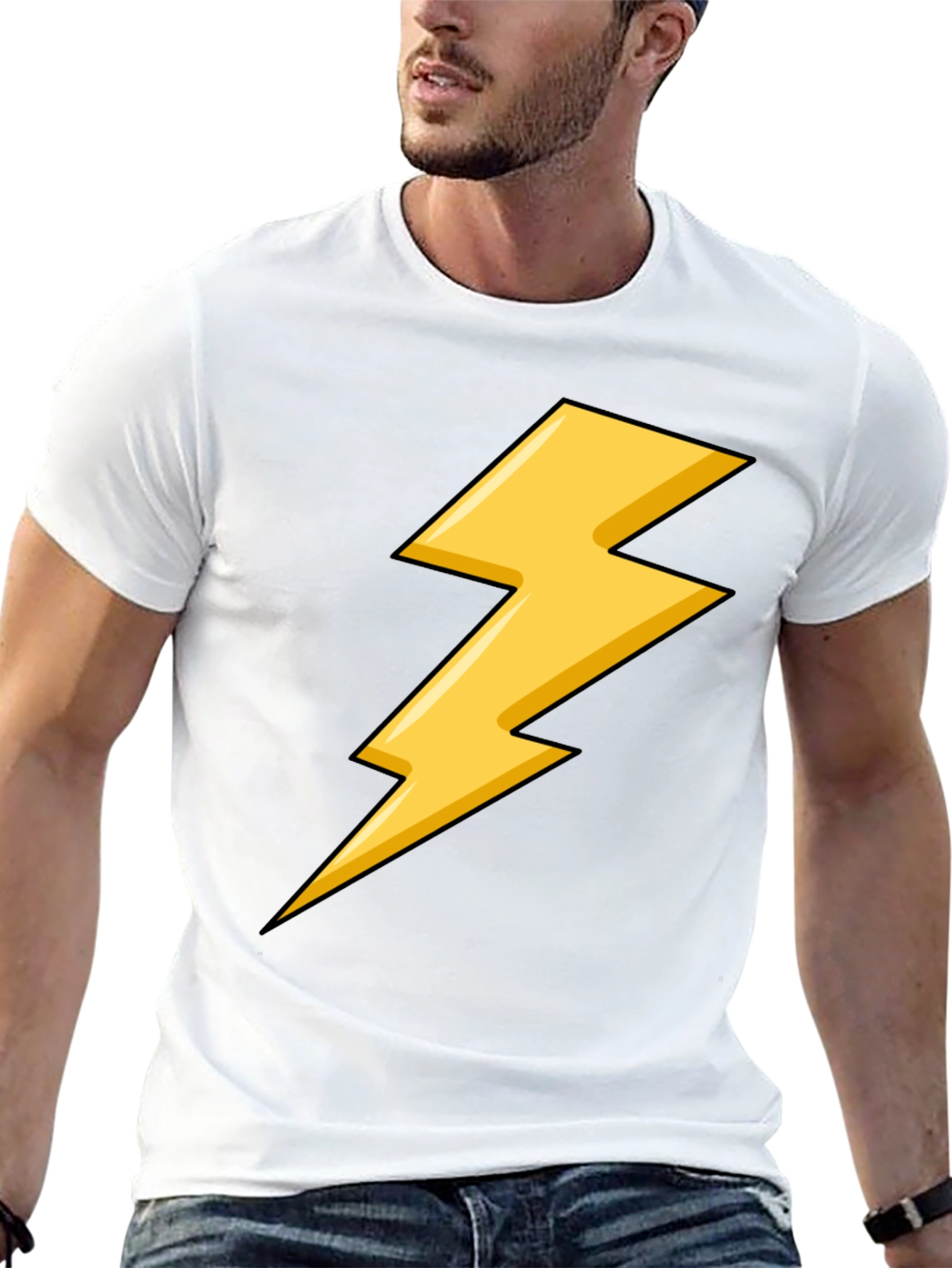 Black T-Shirt with Yellow Lightning Bolt Design