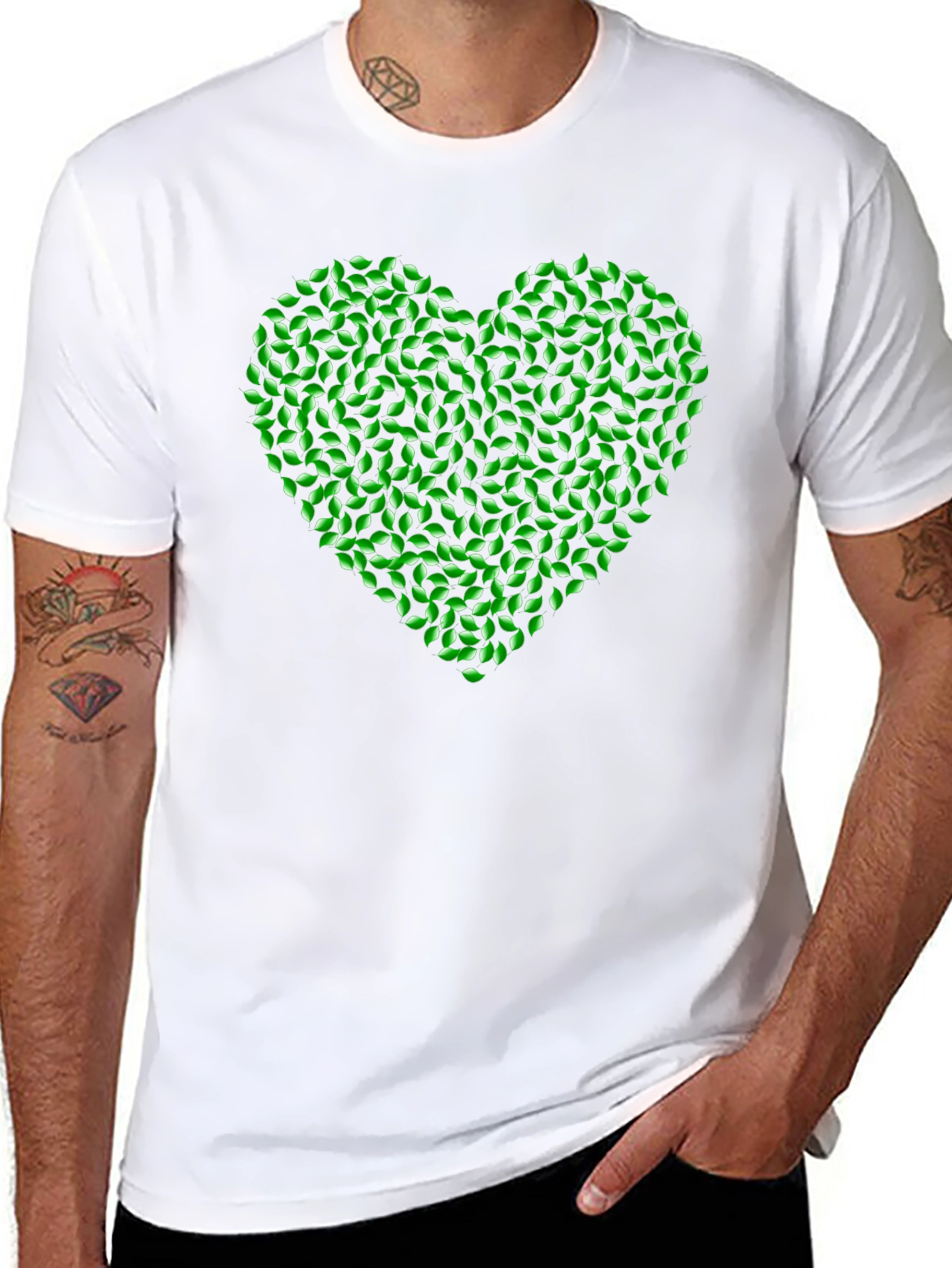 Green Leaf Heart Tee - Nature Love T-Shirt