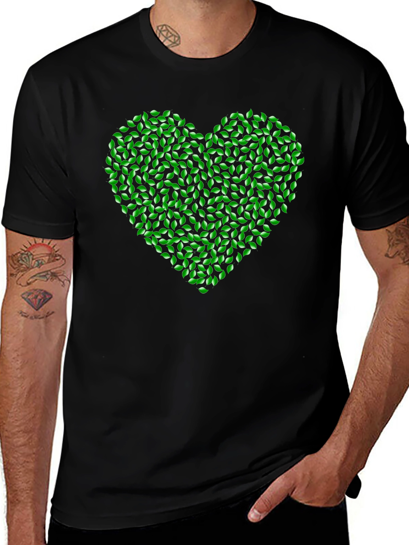 Green Leaf Heart Tee - Nature Love T-Shirt