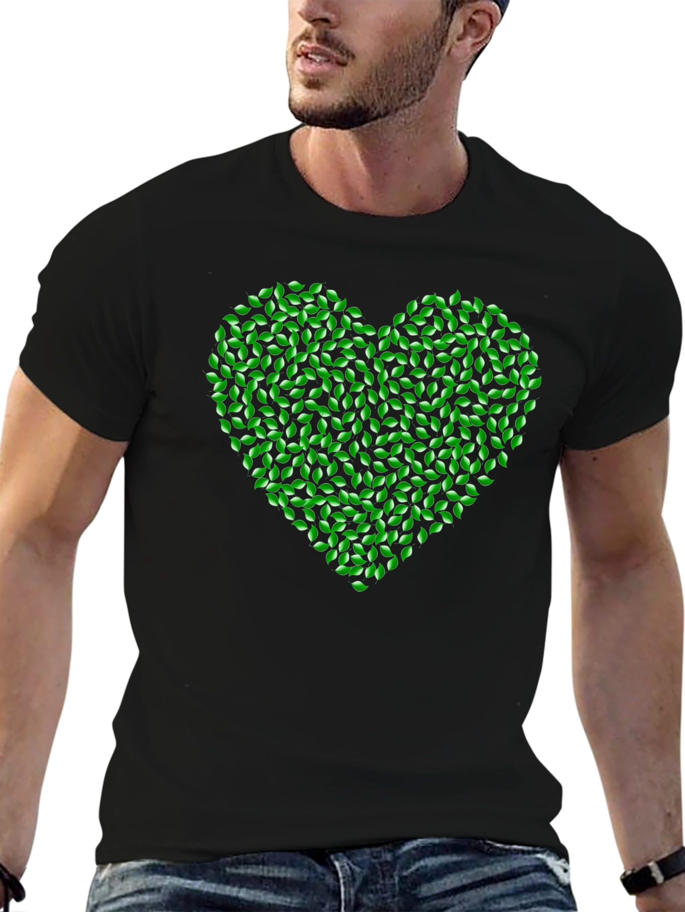 Green Leaf Heart Tee - Nature Love T-Shirt