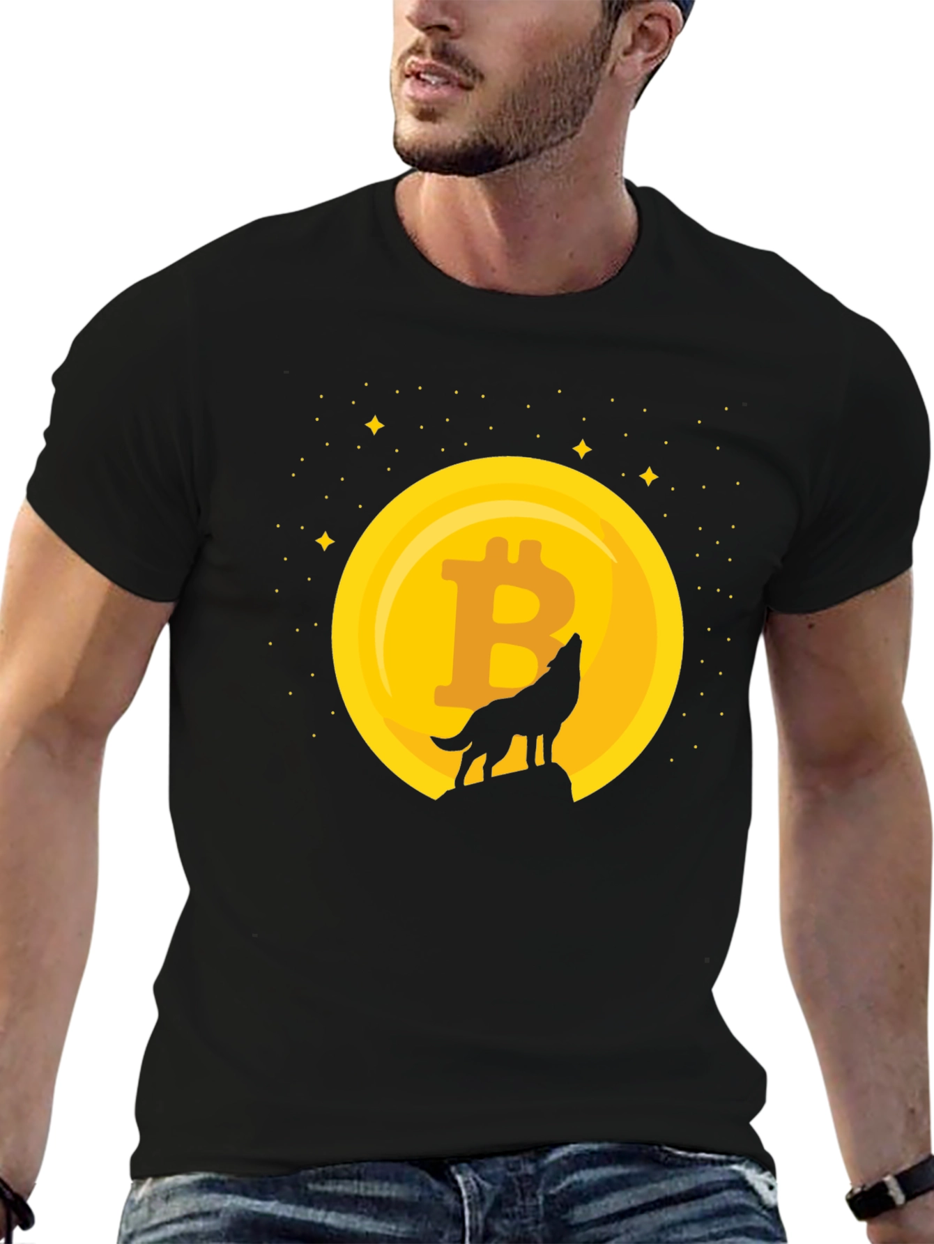 Bitcoin Moon Howl T-Shirt - Crypto Wolf