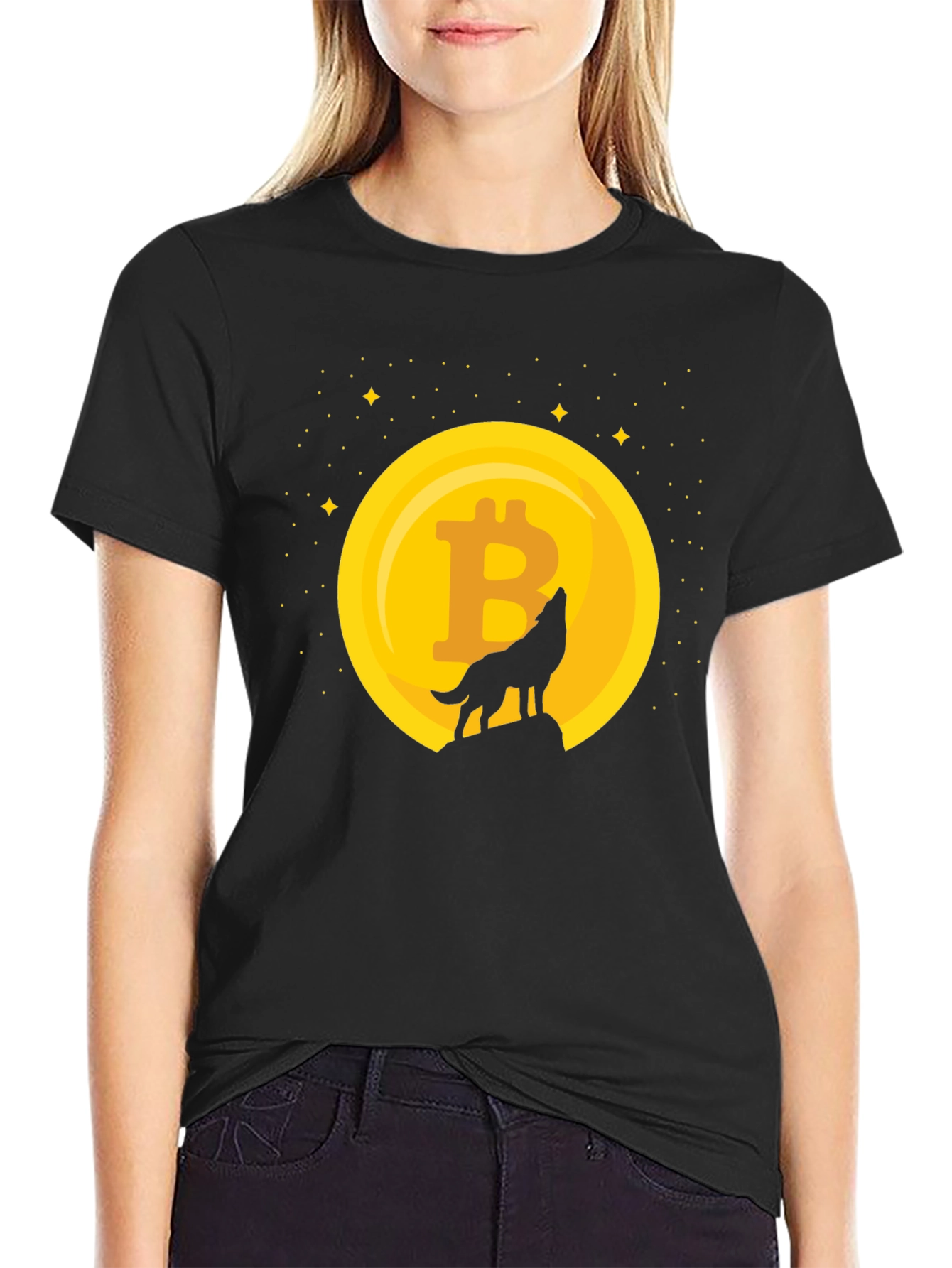 Bitcoin Moon Howl T-Shirt - Crypto Wolf