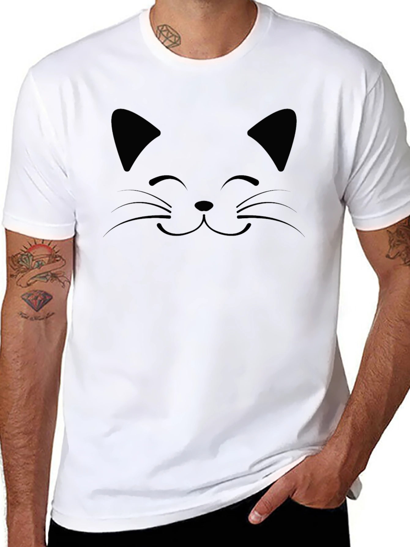 Black Cat Face Graphic T-Shirt - Unisex Crew Neck
