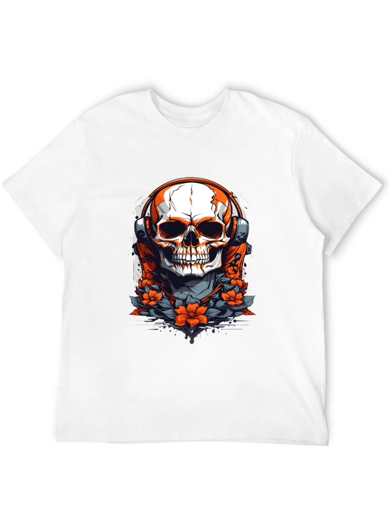 Skull with Headphones Graphic Tee - Black Cotton Shirt