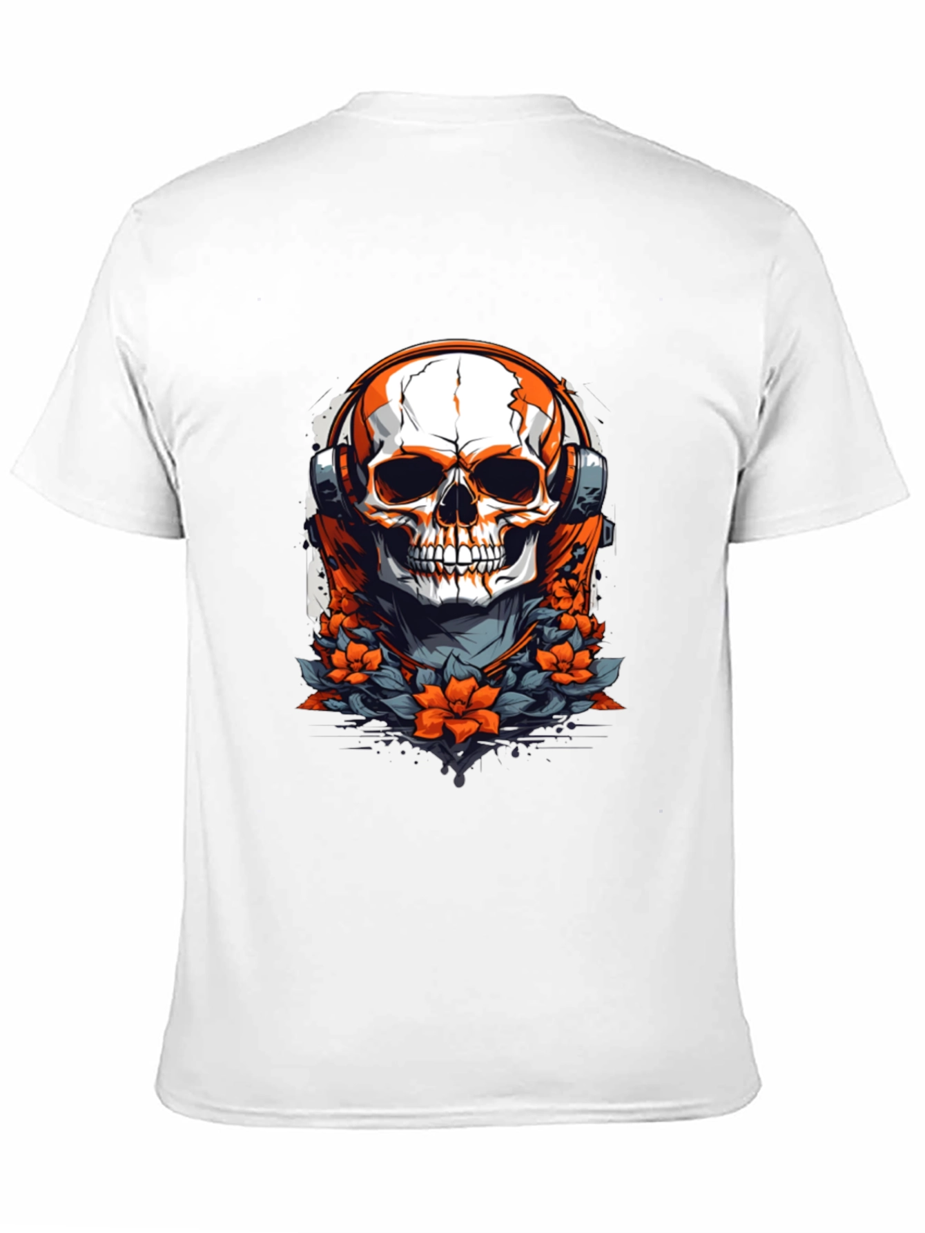 Skull with Headphones Graphic Tee - Black Cotton Shirt