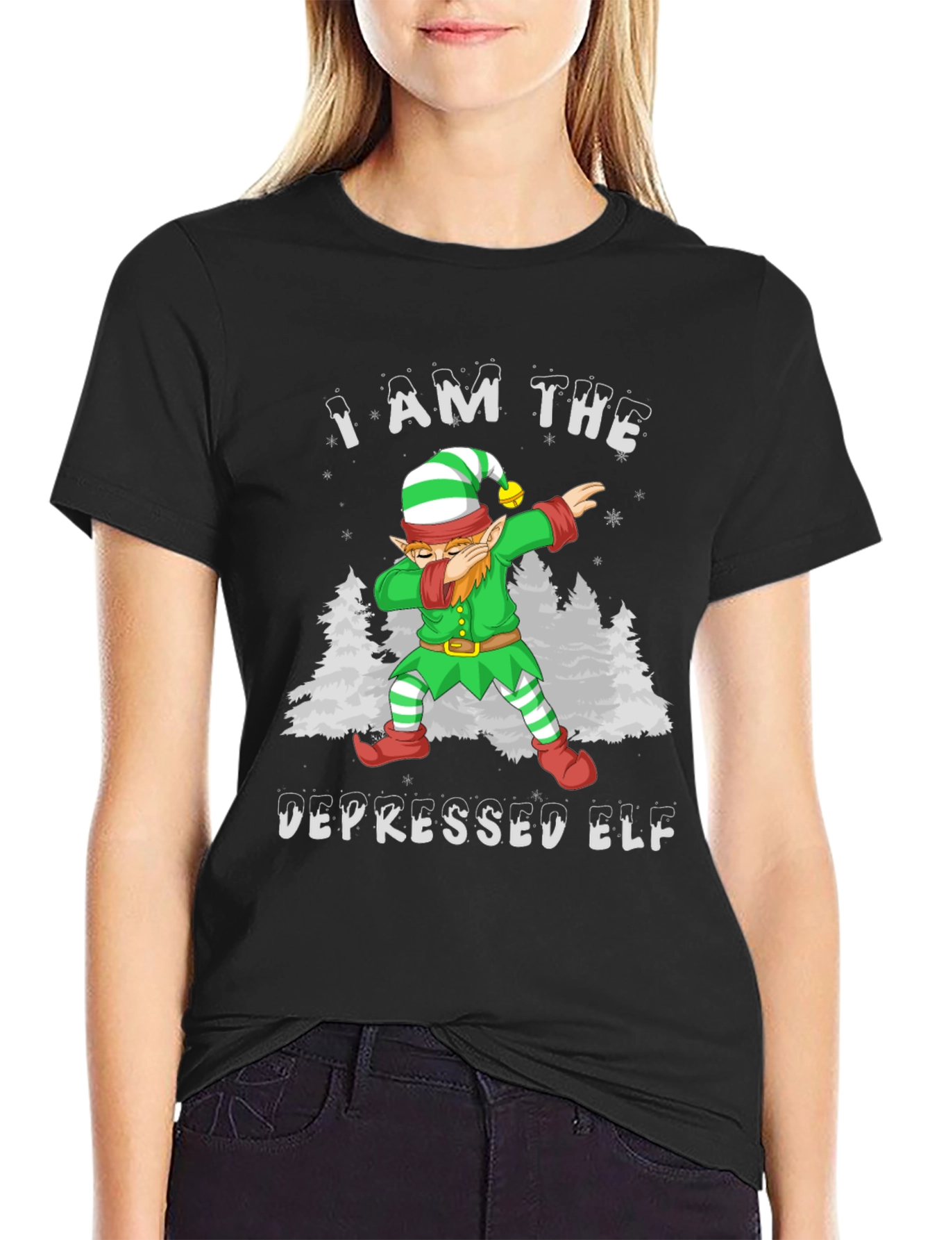 Depressed Elf Dab Funny Christmas T-Shirt