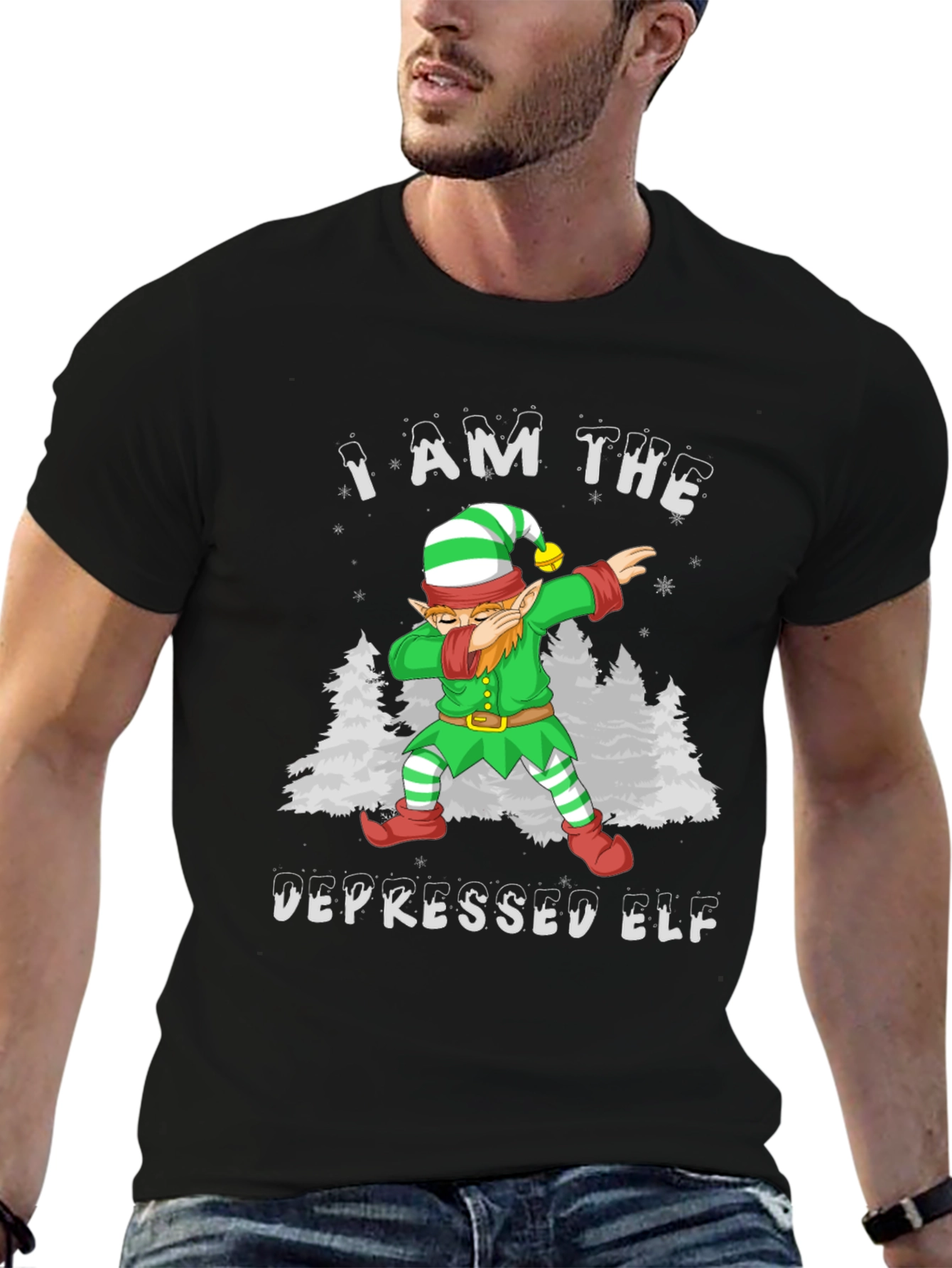 Depressed Elf Dab Funny Christmas T-Shirt