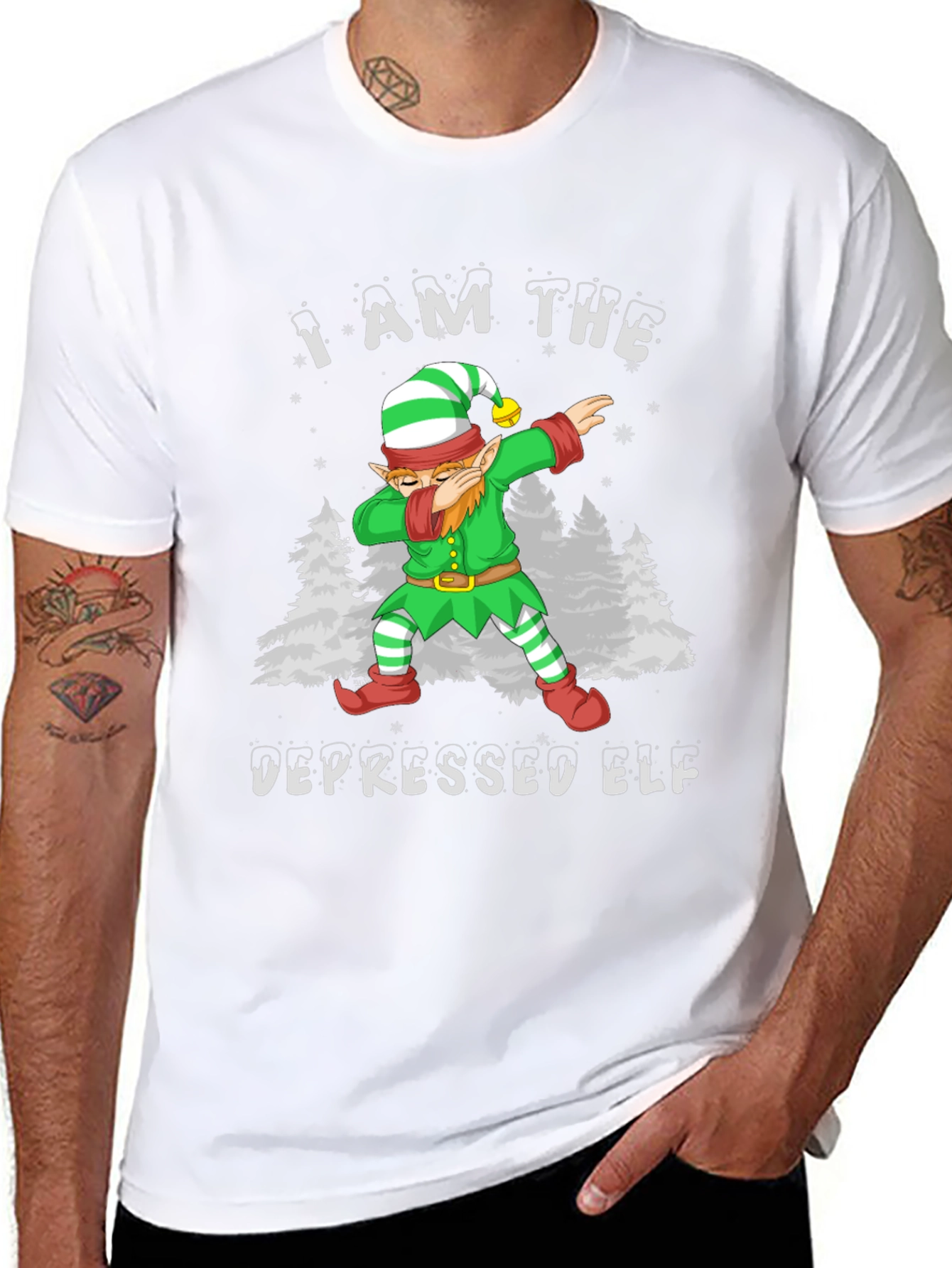 Depressed Elf Dab Funny Christmas T-Shirt