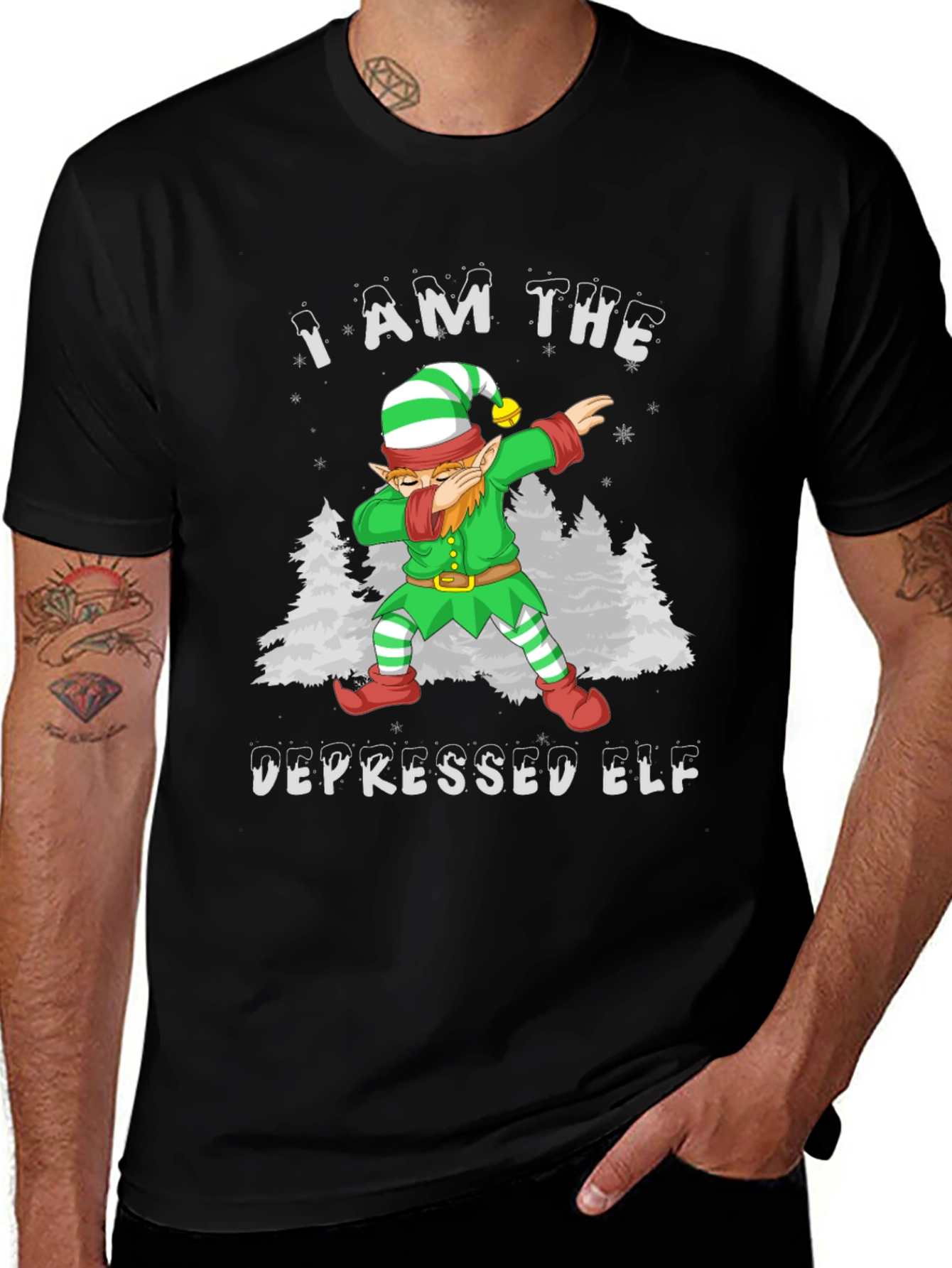 Depressed Elf Dab Funny Christmas T-Shirt