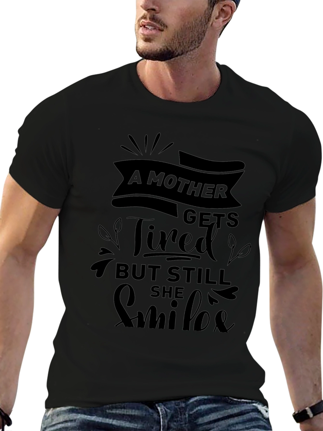 A Mother Gets Tired Black Tee - Unique Design