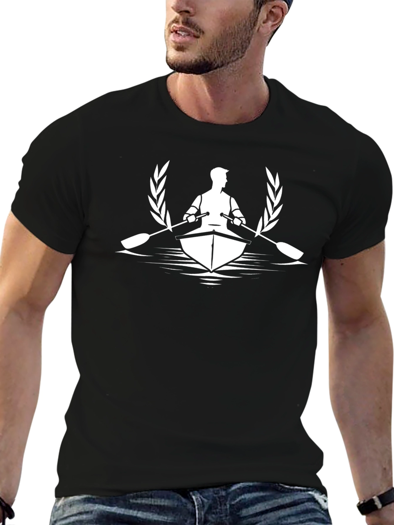 Rowing Graphic Tee - Black Cotton T-Shirt