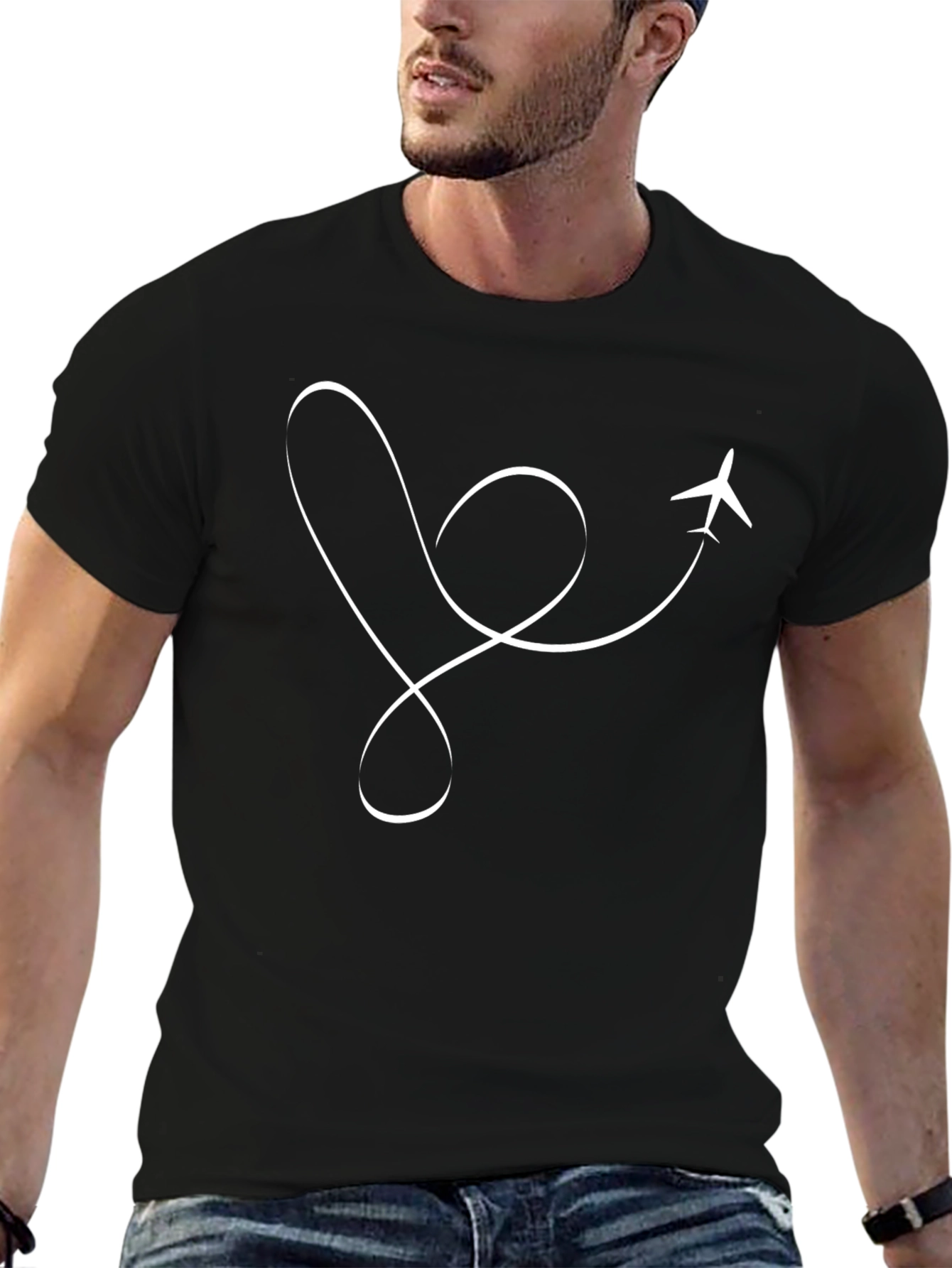 Airplane Travel Heart T-Shirt - Black