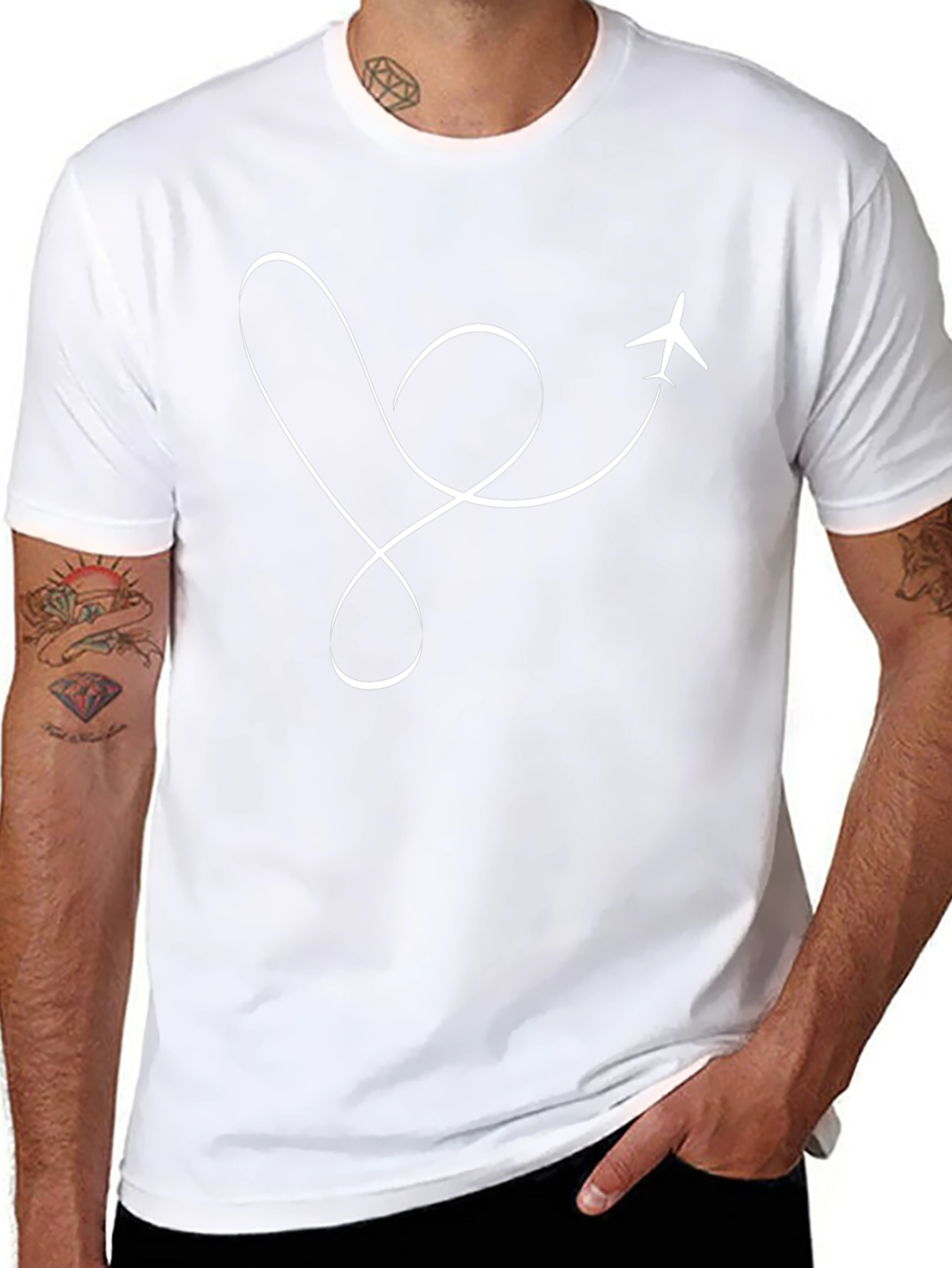 Airplane Travel Heart T-Shirt - Black