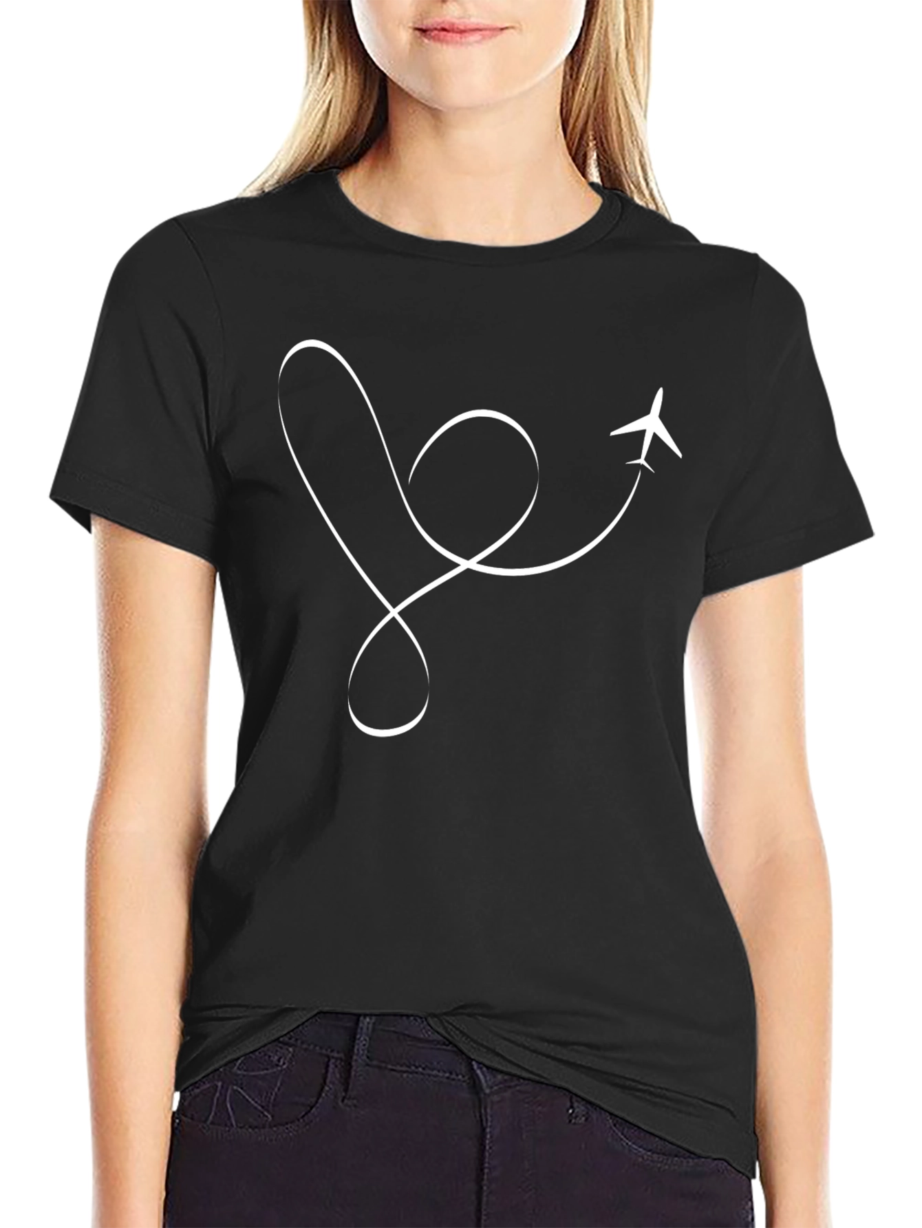 Airplane Travel Heart T-Shirt - Black