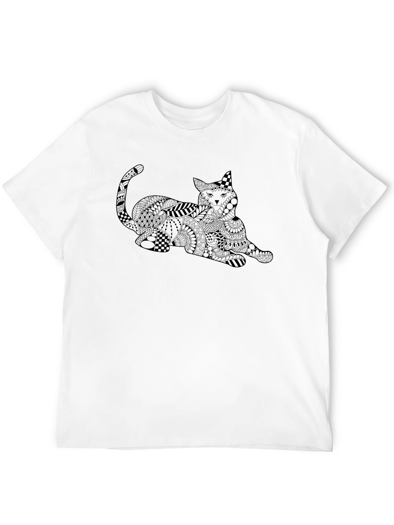 Black T-Shirt with Abstract Cat Design
