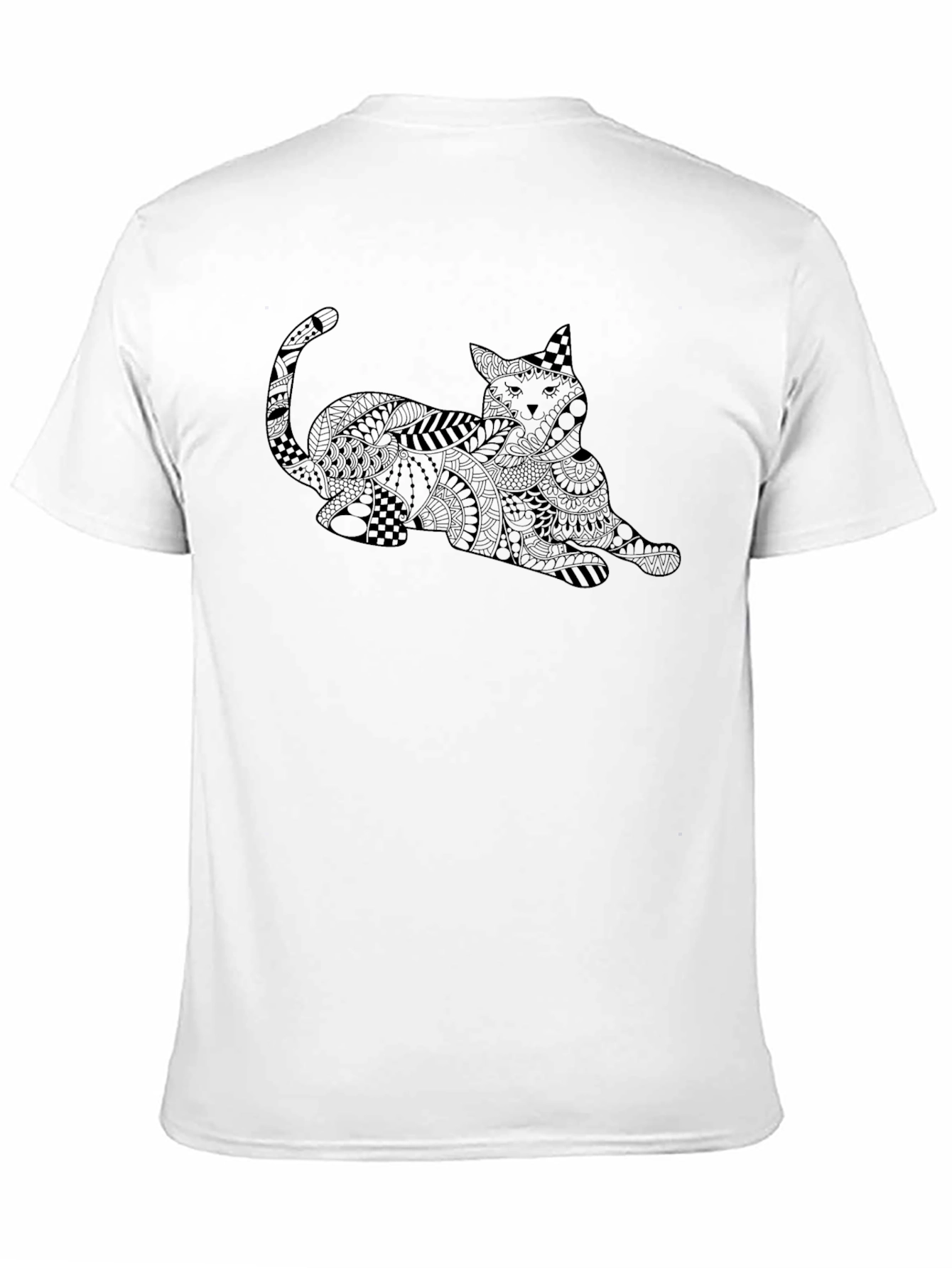Black T-Shirt with Abstract Cat Design