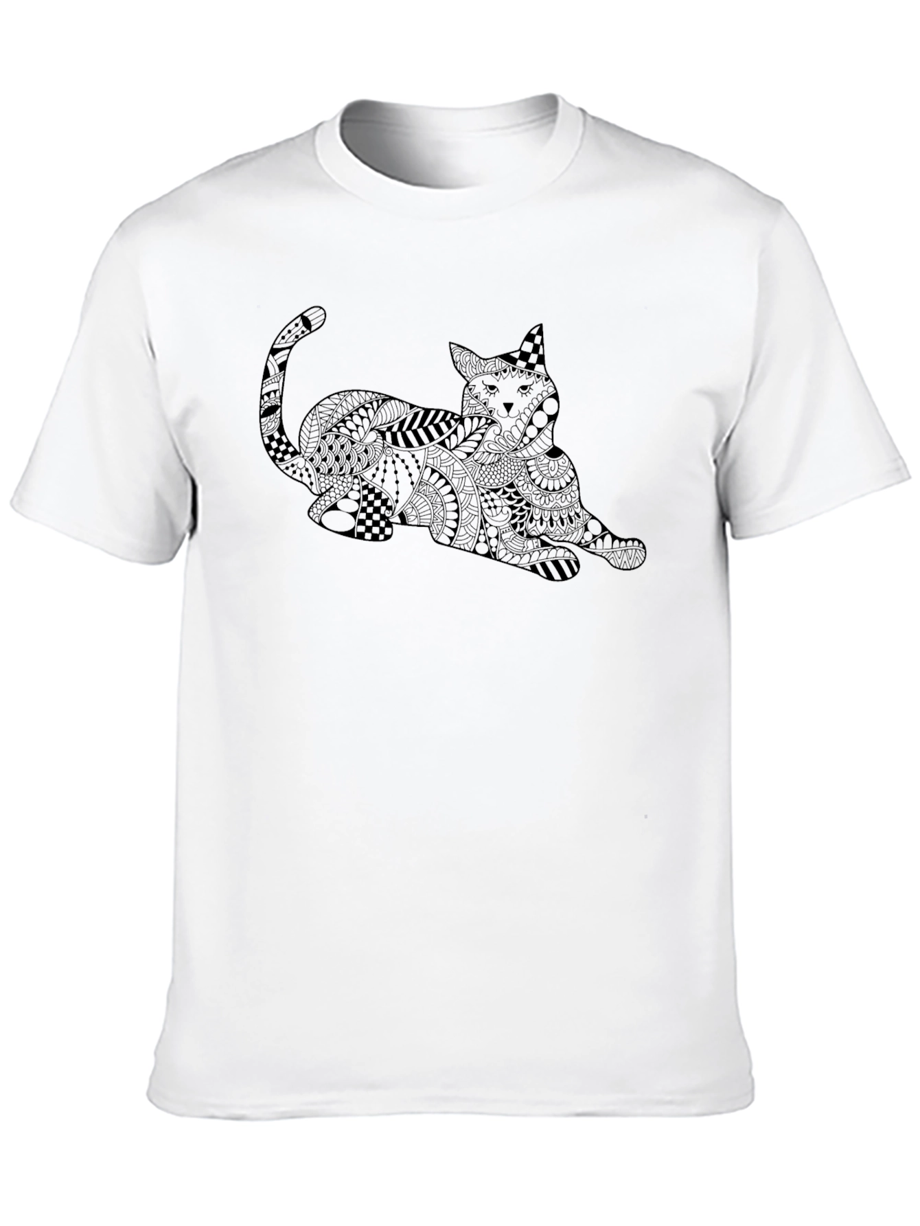 Black T-Shirt with Abstract Cat Design