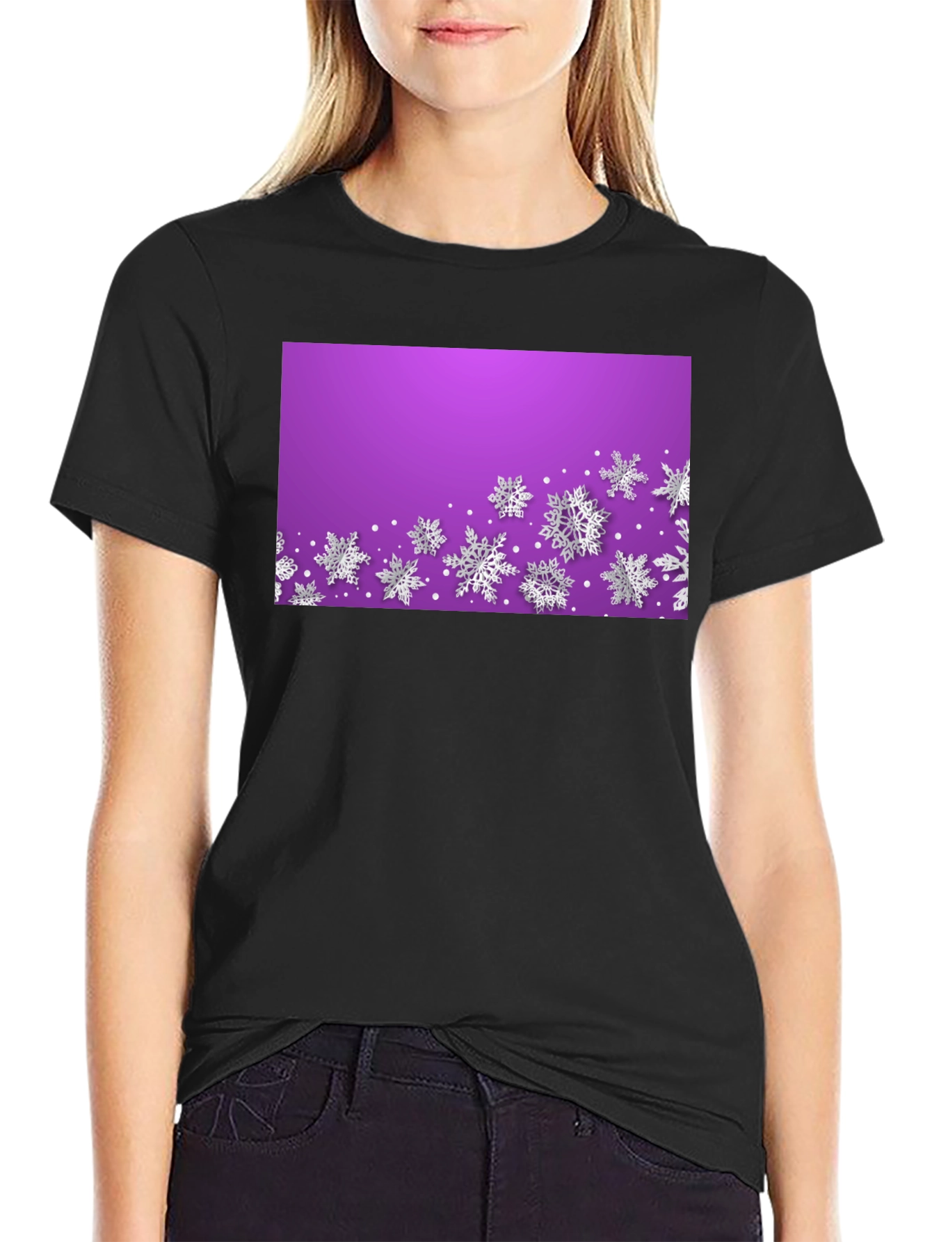 Winter Snowflake Graphic Tee - Black