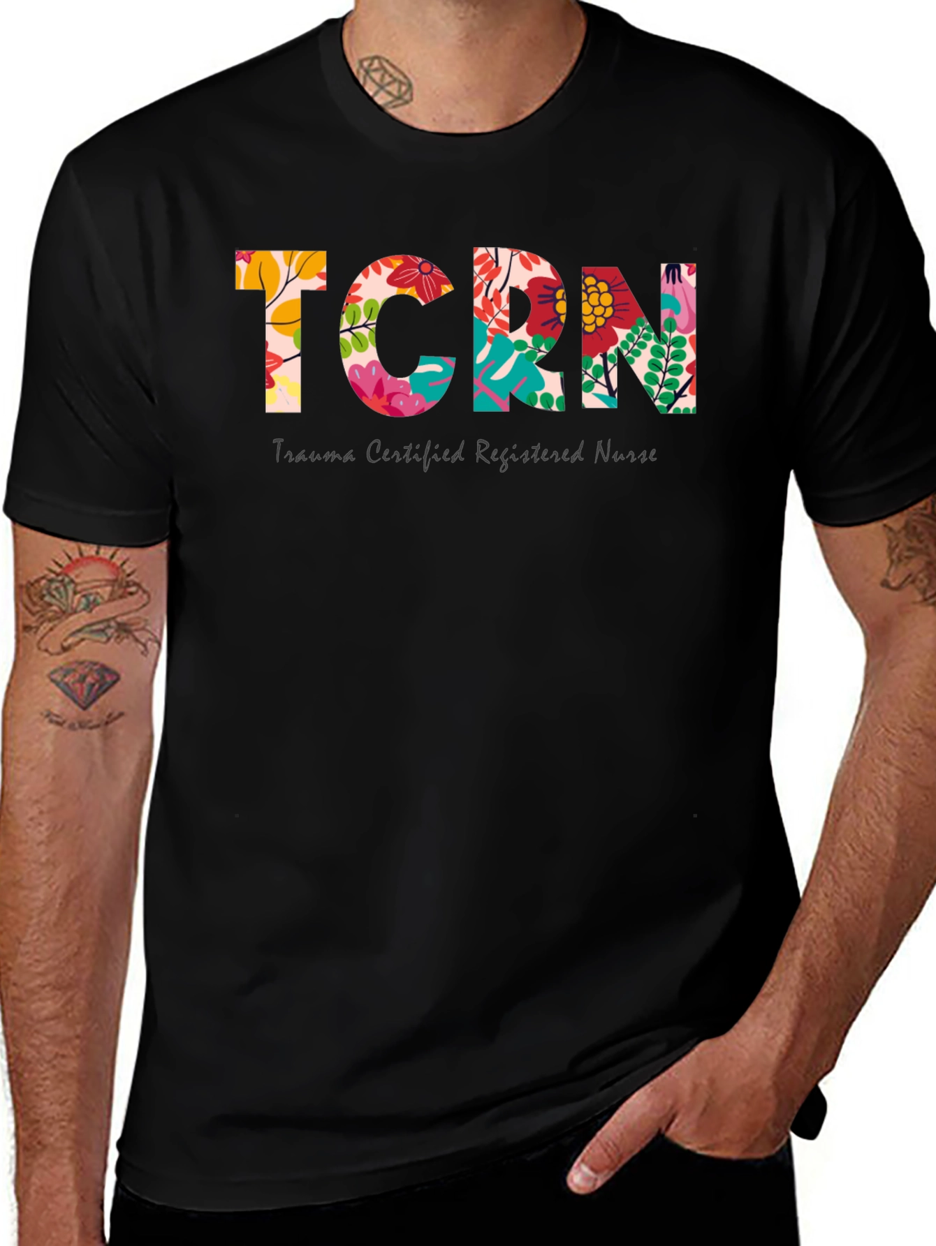TCRN Trauma Nurse Floral Print T-Shirt