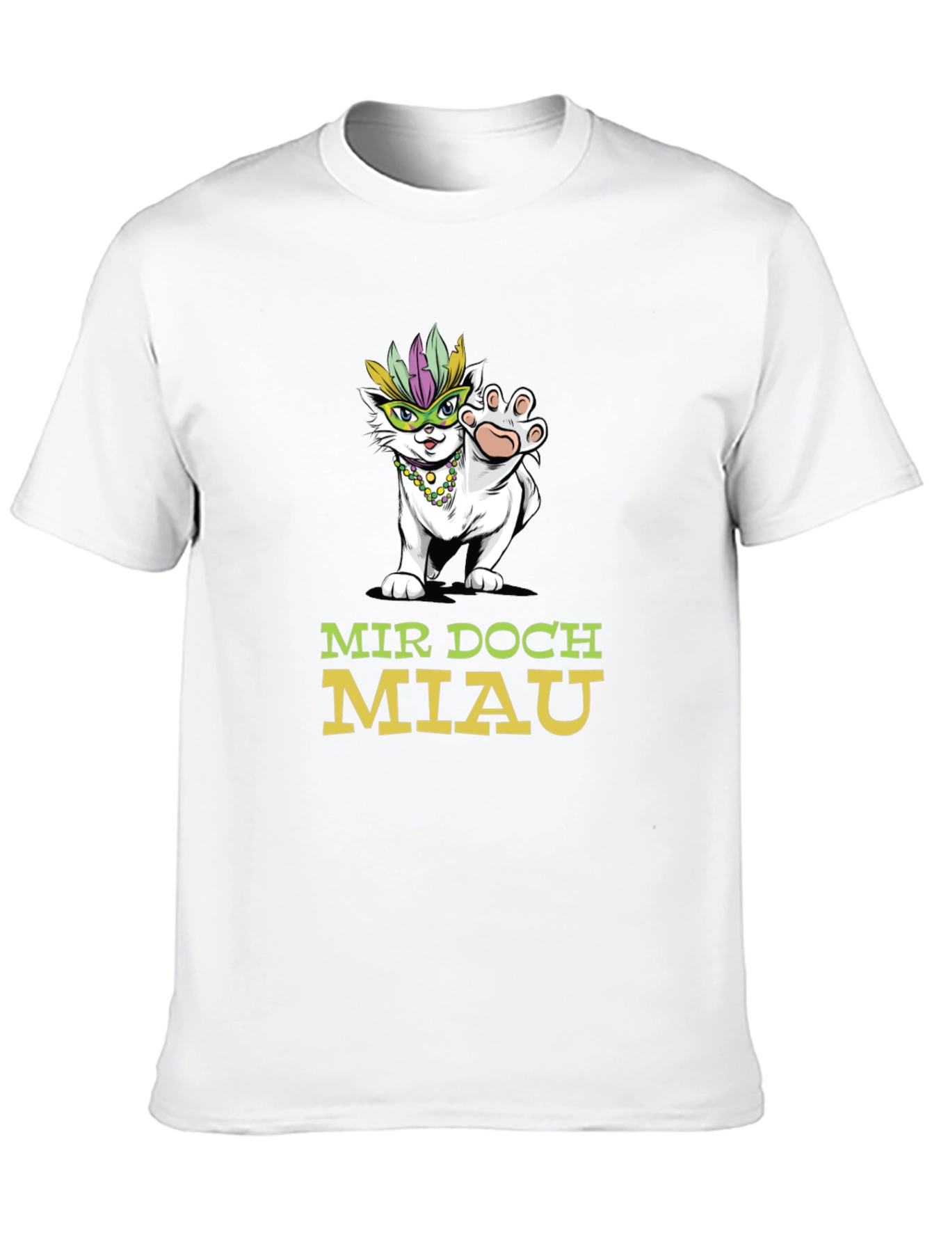 Mardi Gras Kitten T-Shirt: Mir Doch Miau Cat Tee