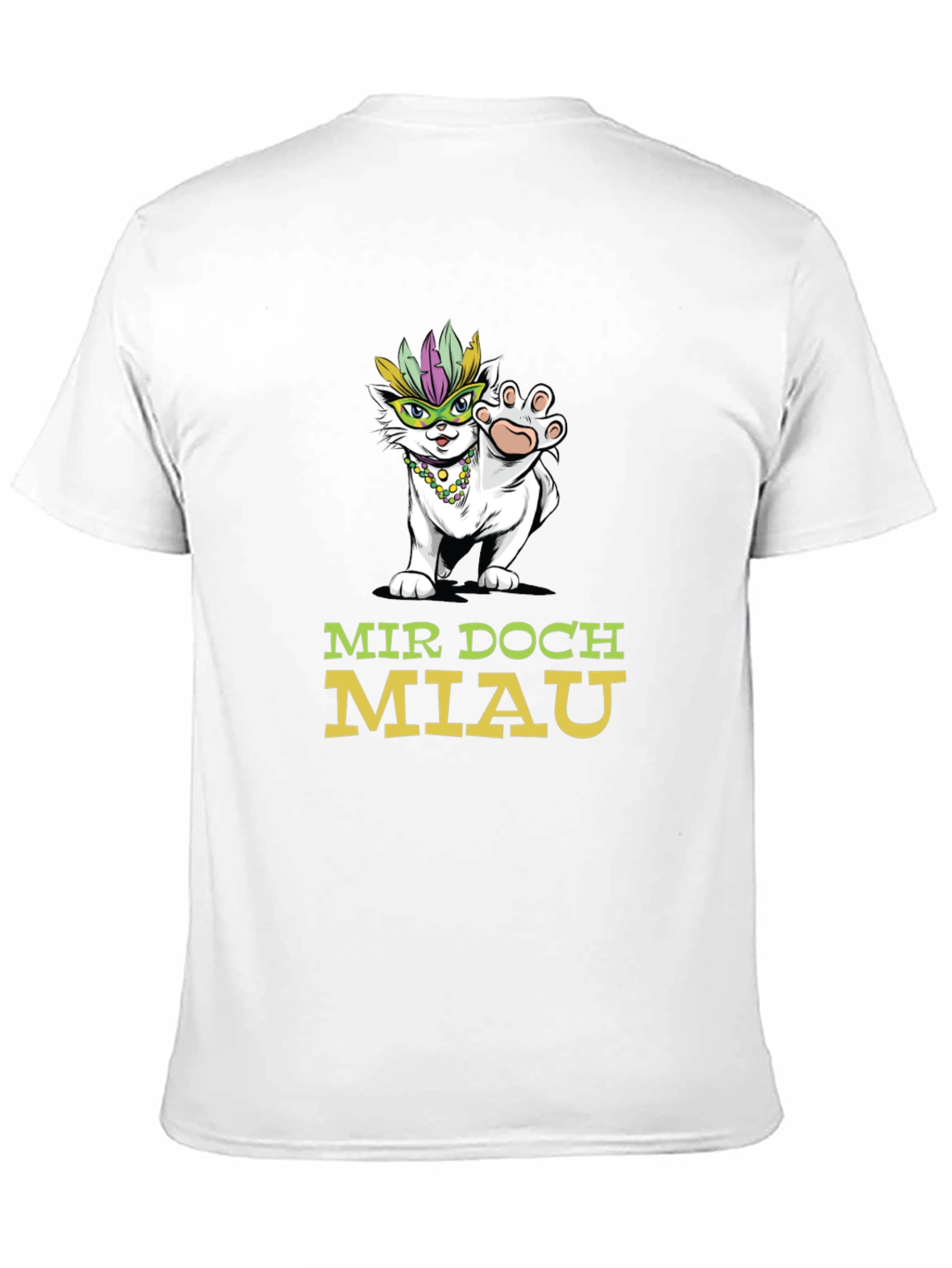 Mardi Gras Kitten T-Shirt: Mir Doch Miau Cat Tee