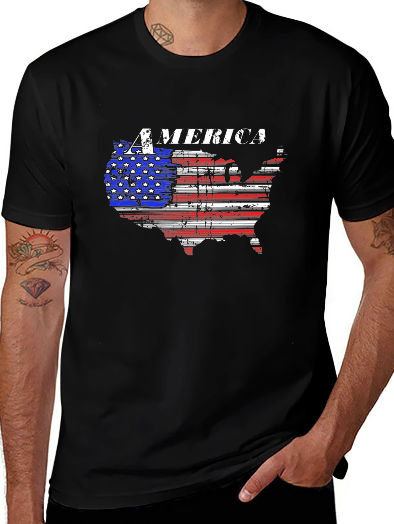 America Flag Map Graphic T-Shirt