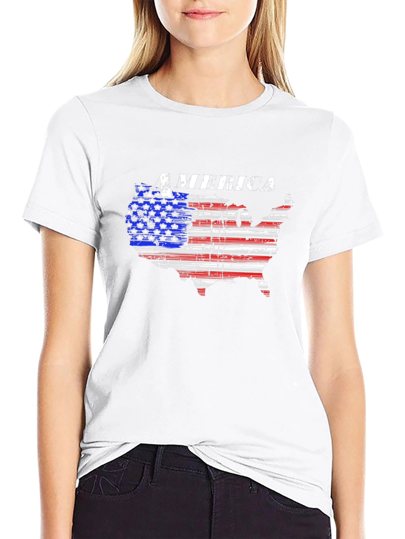 America Flag Map Graphic T-Shirt
